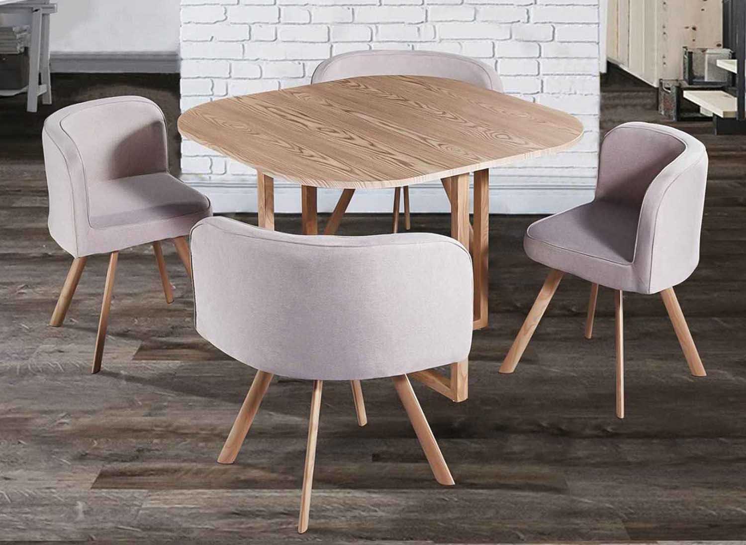 Ensemble table + 4 chaises encastrables beige FLEN