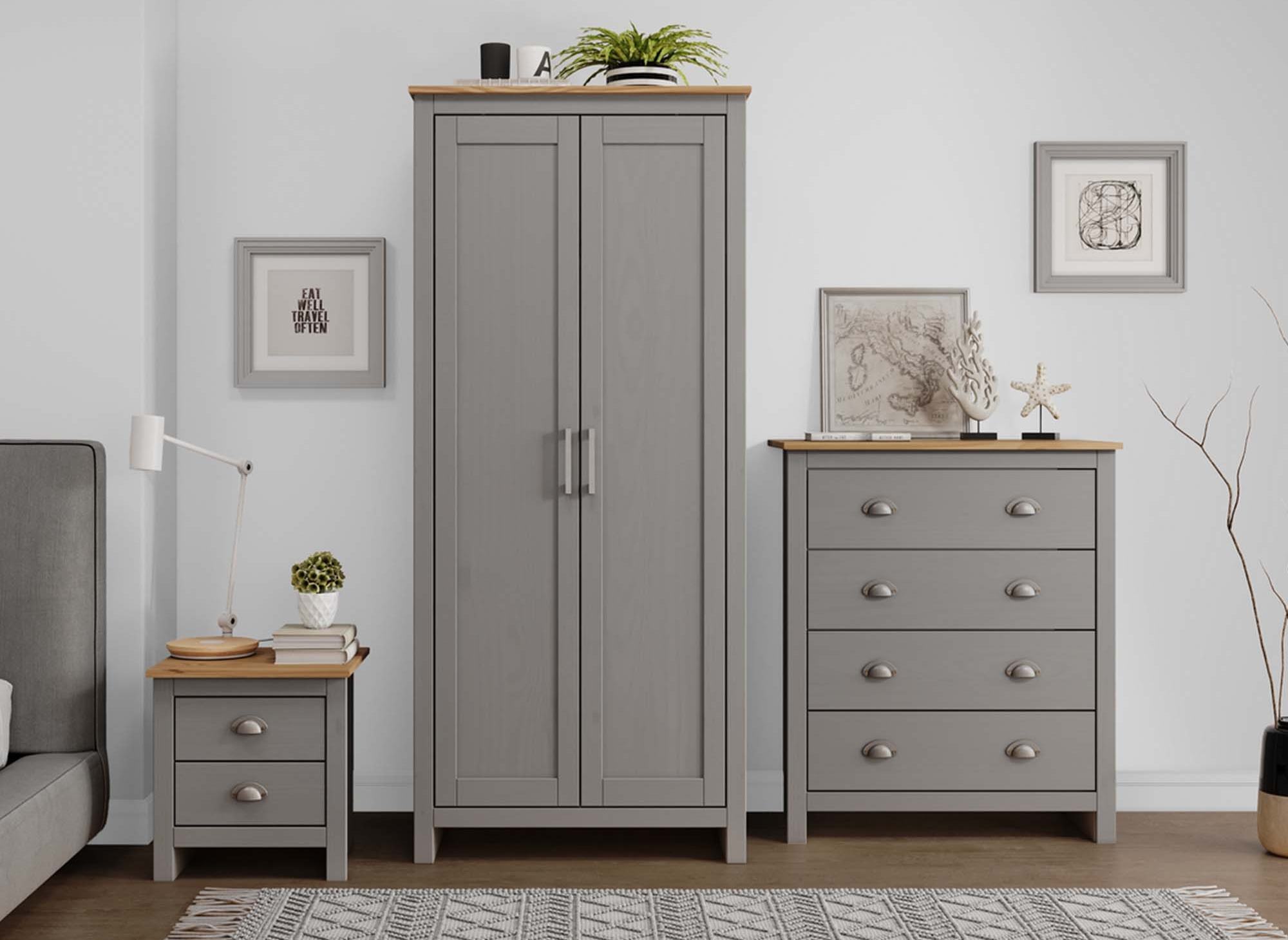 Armoire penderie 2 portes en bois gris scott DECOINPARIS