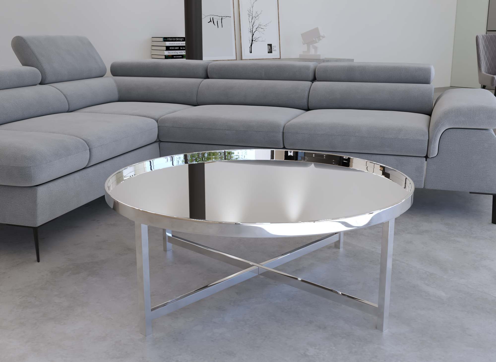 Table basse ronde en verre argenté BARIA