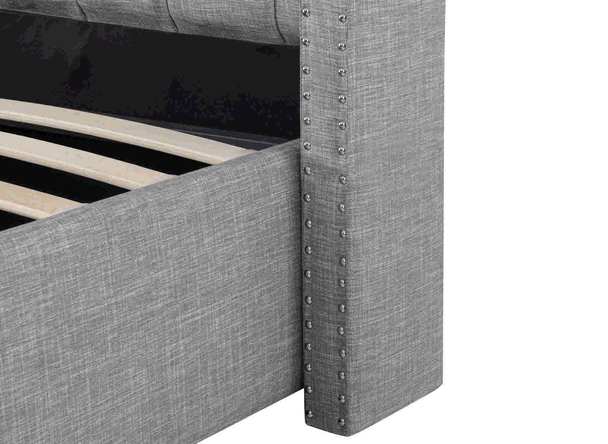 Lit 140x190 cm avec coffre de rangement tissu lin gris foncé Boxine