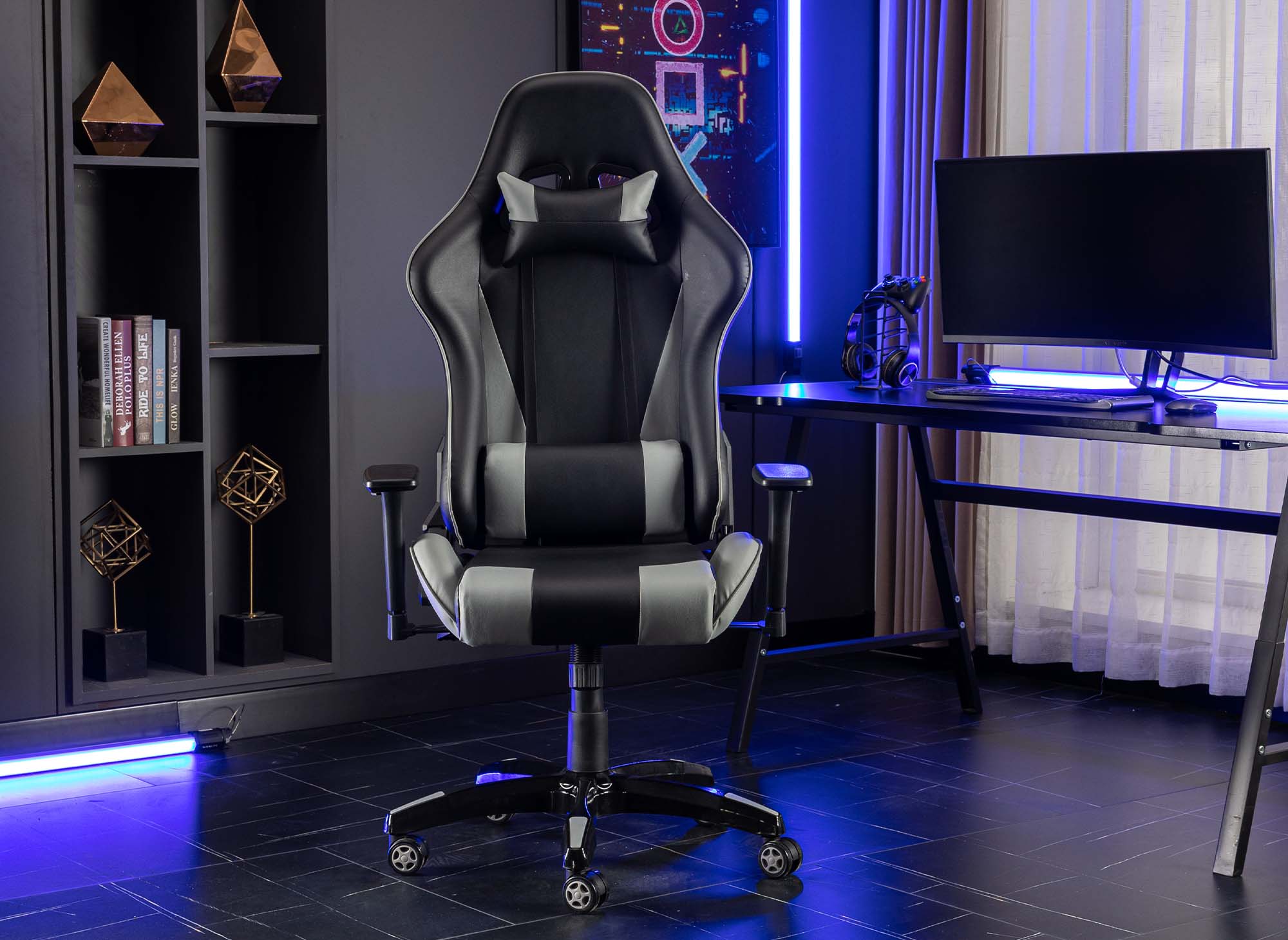 Fauteuil gaming en simili cuir noir et gris ELMAR