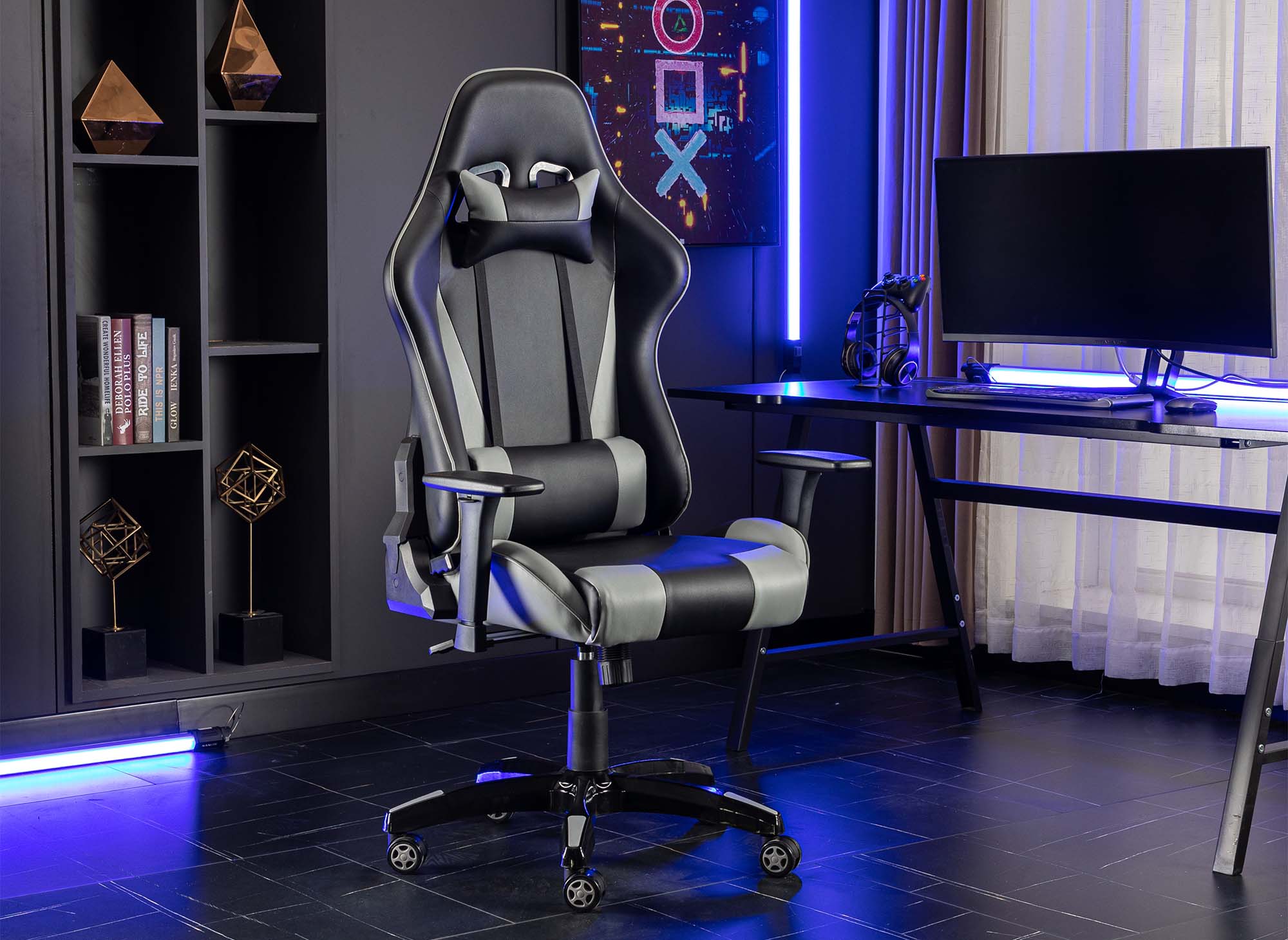 Fauteuil gaming en simili cuir noir et gris ELMAR