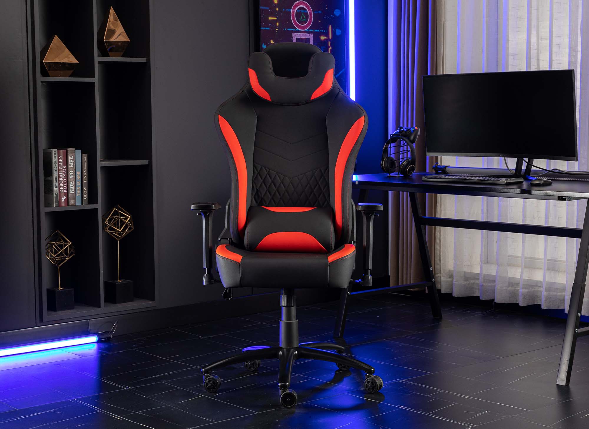Fauteuil de bureau gaming en simili cuir noir et rouge EVALD