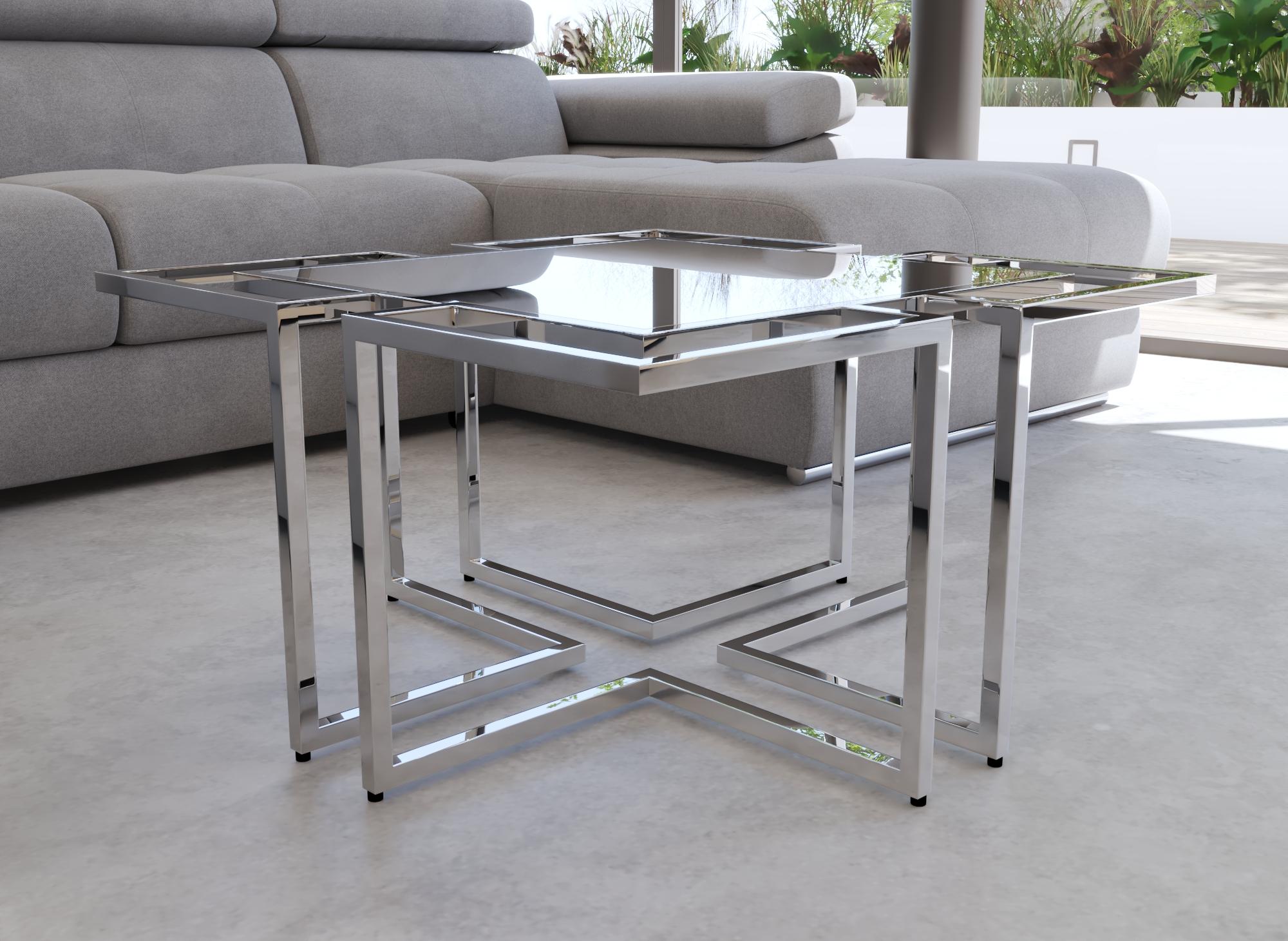 Table basse rectangulaire avec pieds géométriques argenté MORELIA