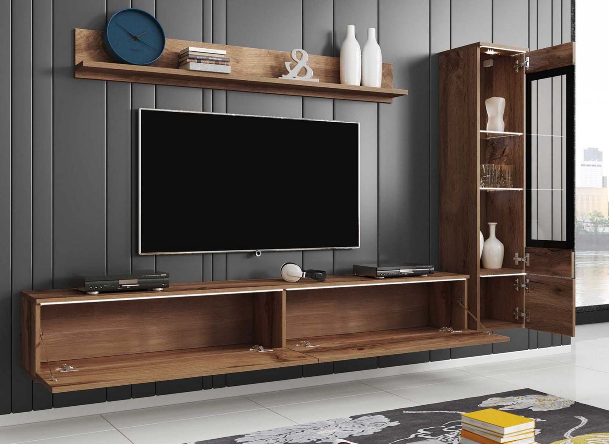 Meuble TV contemporain chêne vieilli avec LED - VERONICA