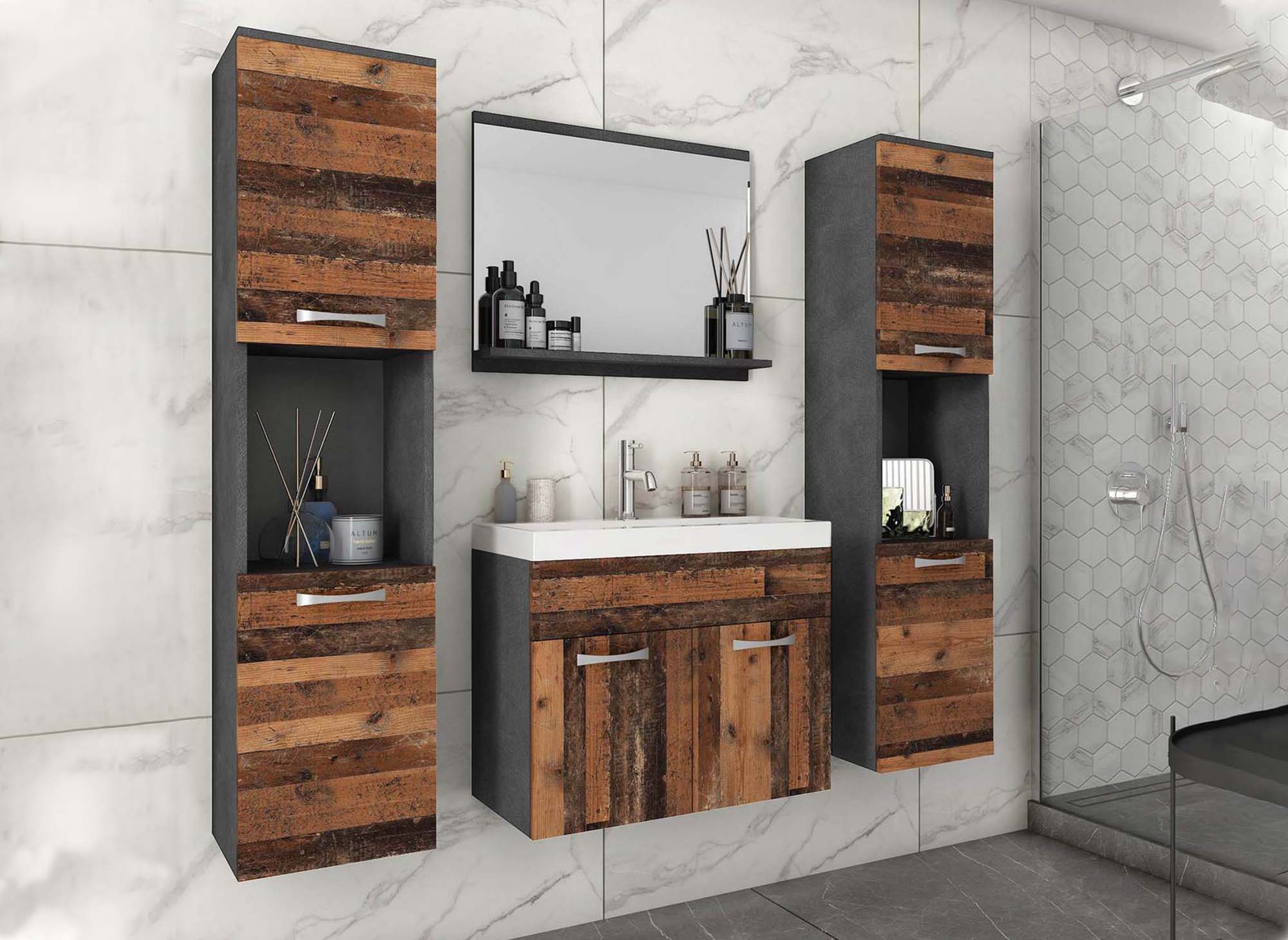Ensemble meubles salle de bain design suspendu XL - Gris foncé et chêne vieilli HARMONY