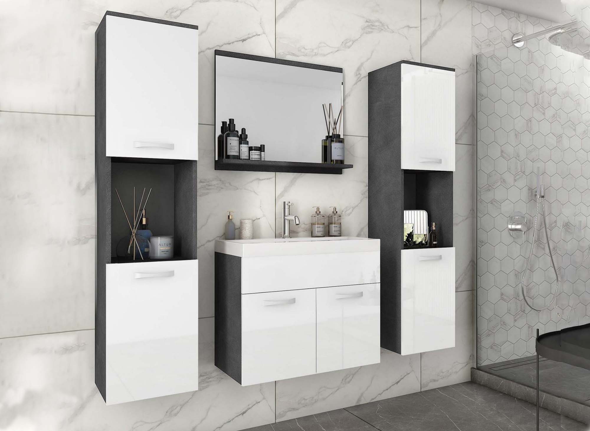 Ensemble meubles salle de bain suspendu XL - Gris foncé et blanc HARMONY