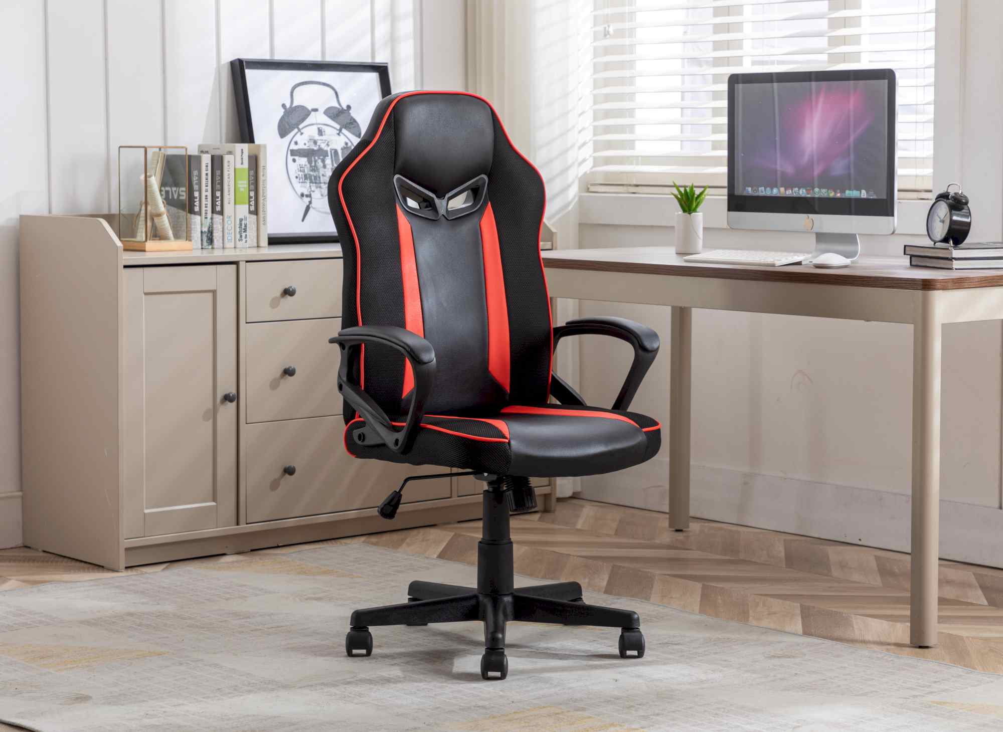 GAMER - Fauteuil Gaming Tissu Noir et Rouge