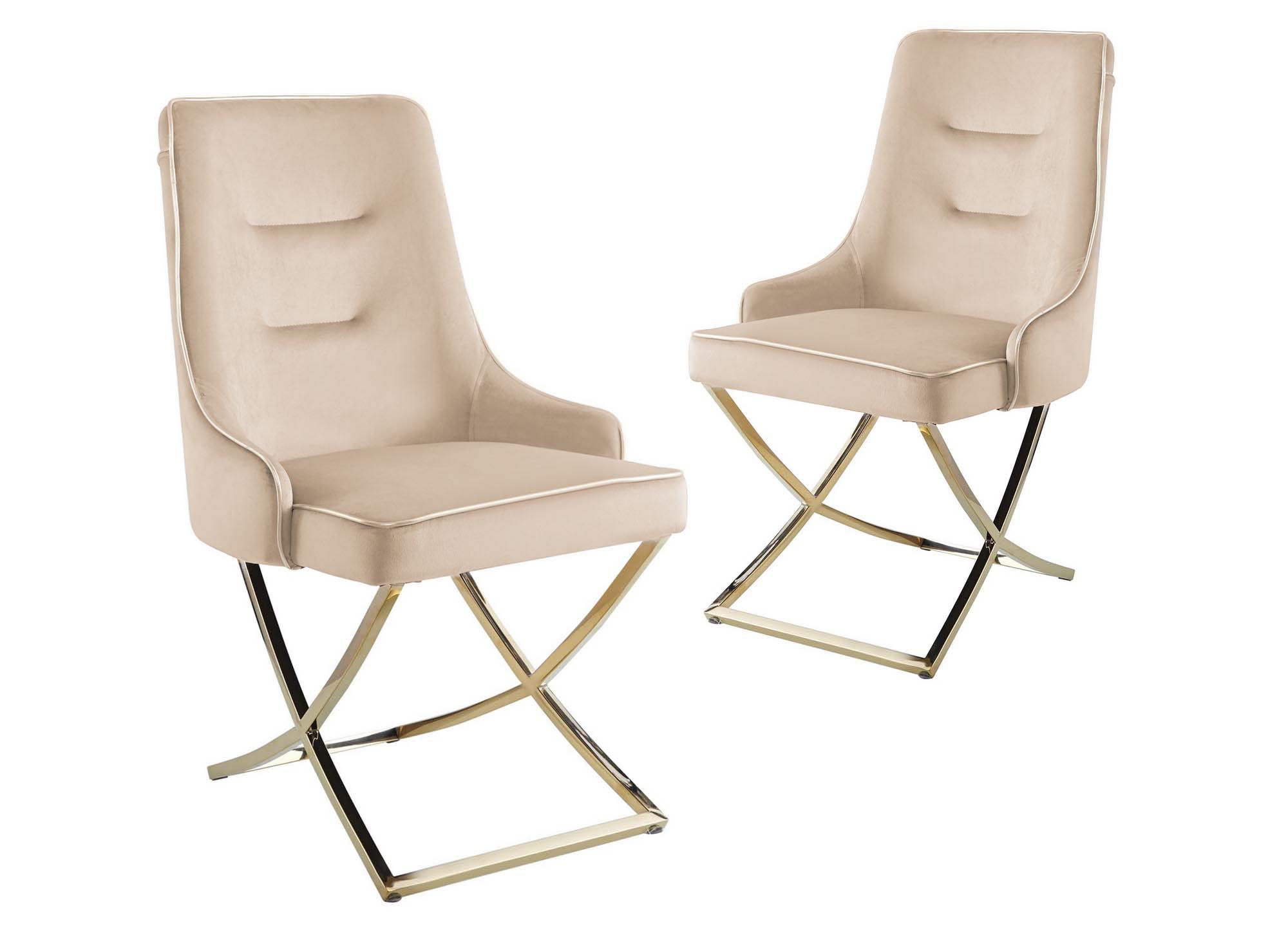 Lot de 2 chaises en velours beige pieds en métal doré LEXA