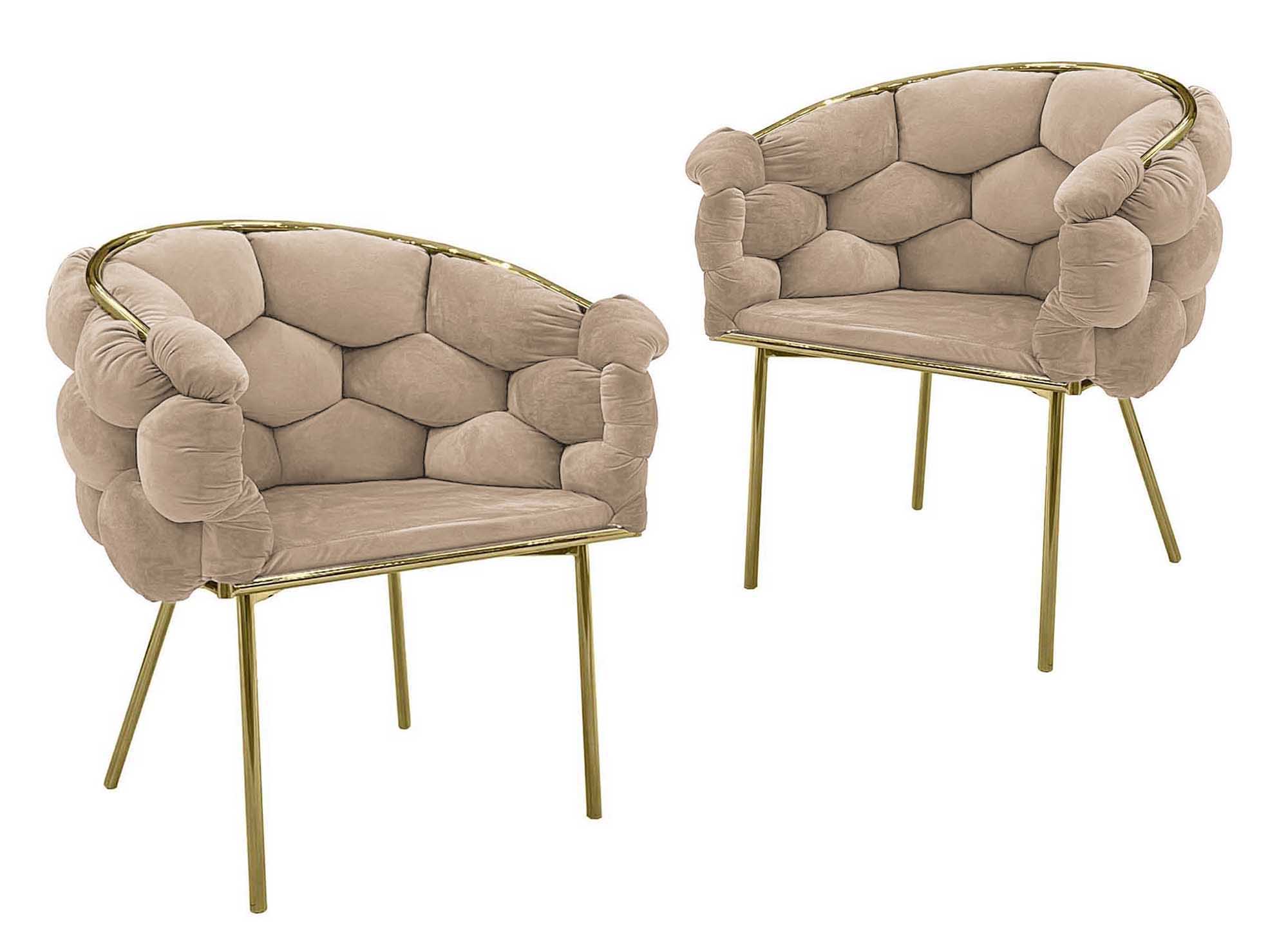 Lot de 2 chaises en velours beige pieds en métal doré CHARLOTTE