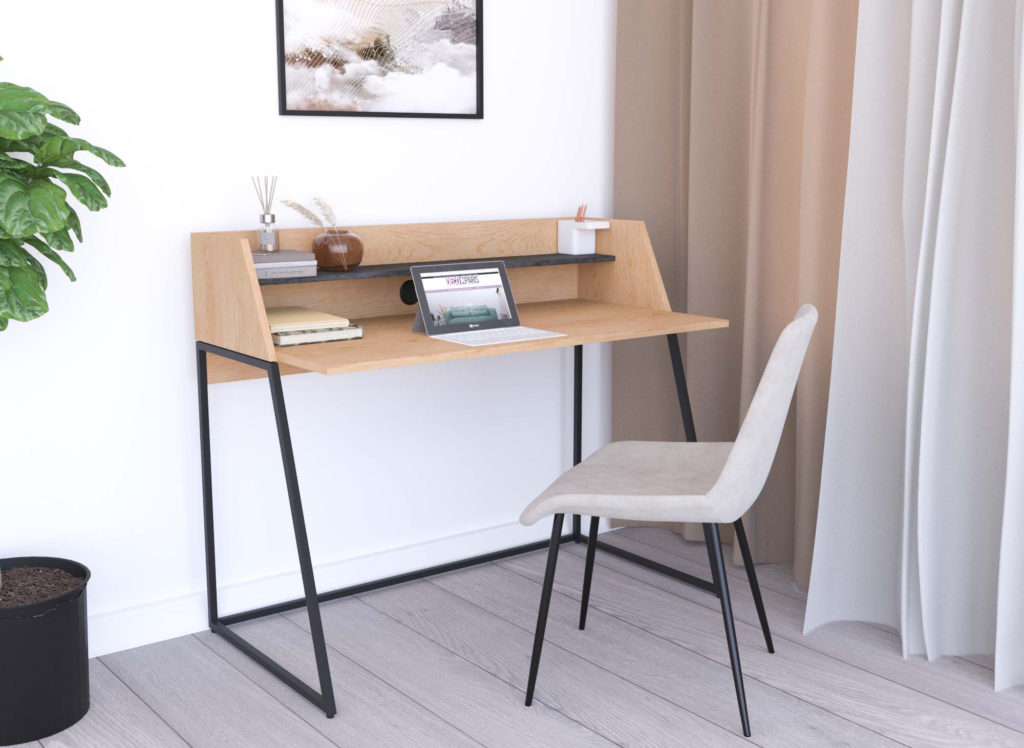 Bureau avec étagère design industriel en bois et métal LUDINE