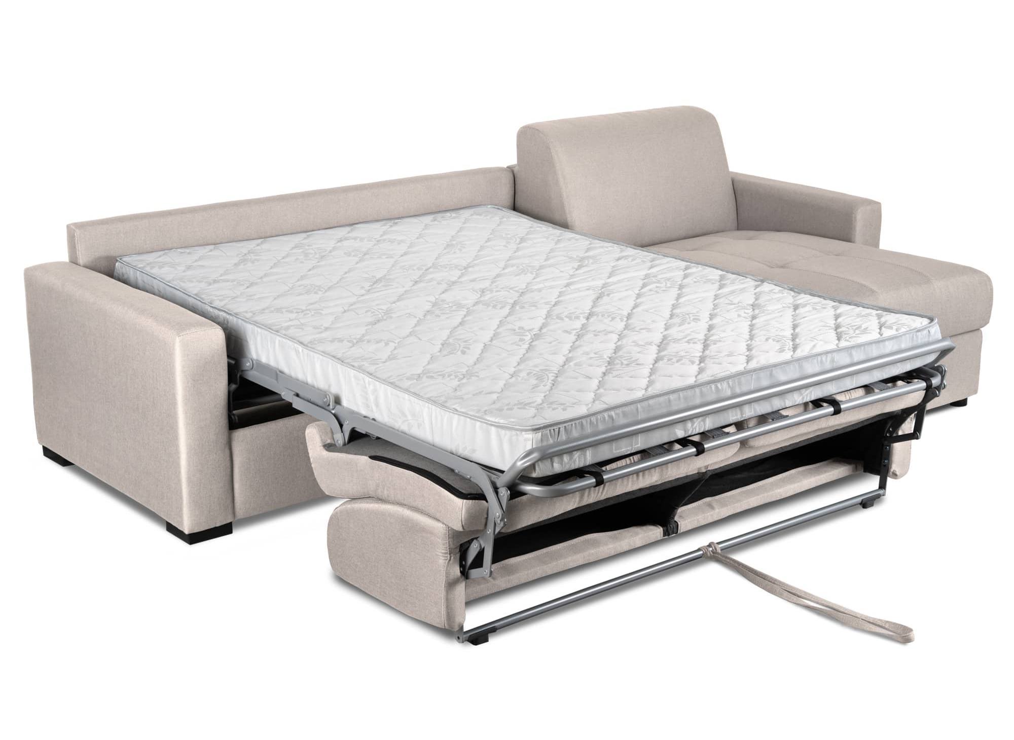 Canapé d'angle réversible convertible LOUNA en tissu beige avec coffre de rangement