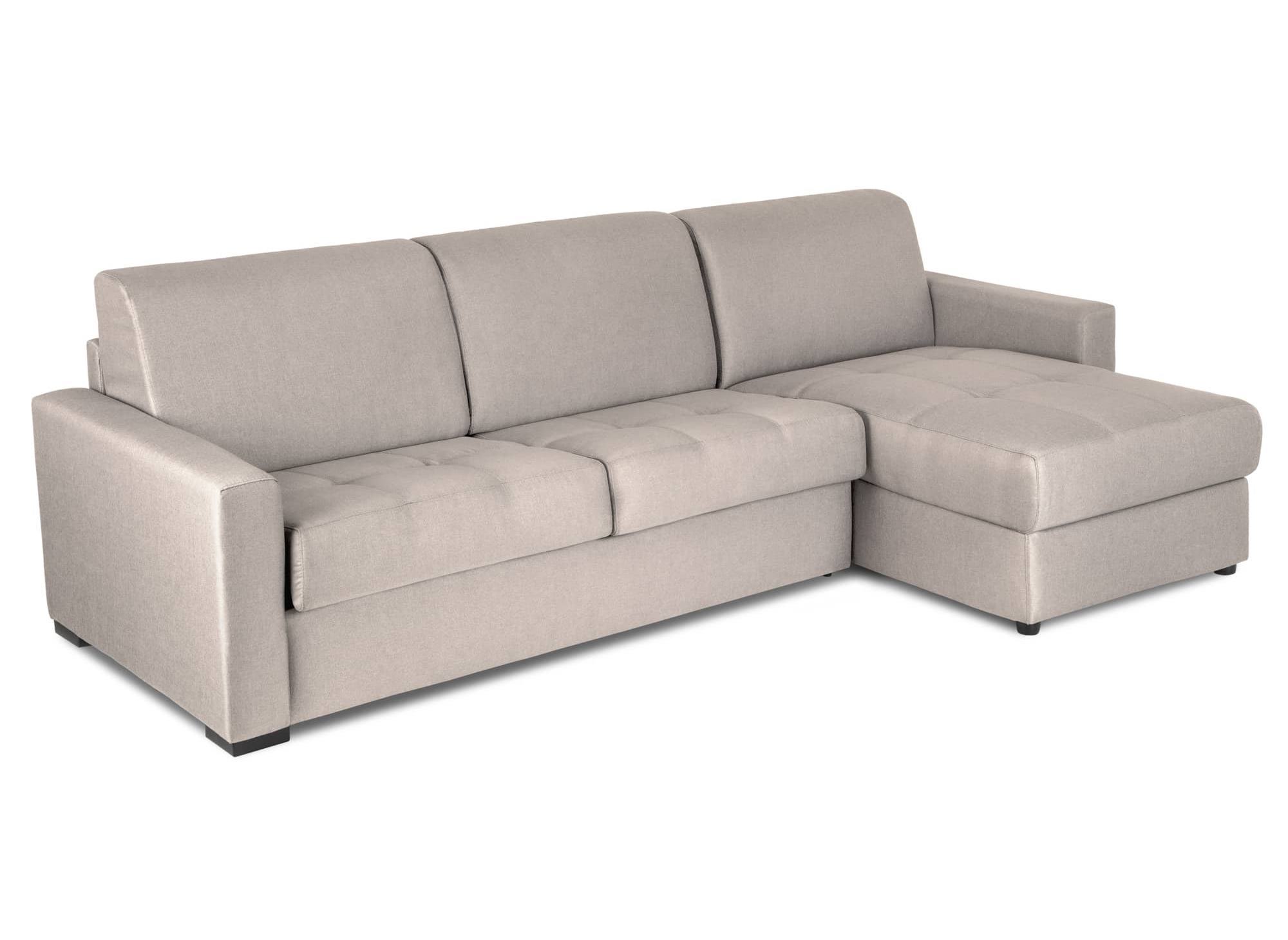 Canapé d'angle réversible convertible LOUNA en tissu beige avec coffre de rangement