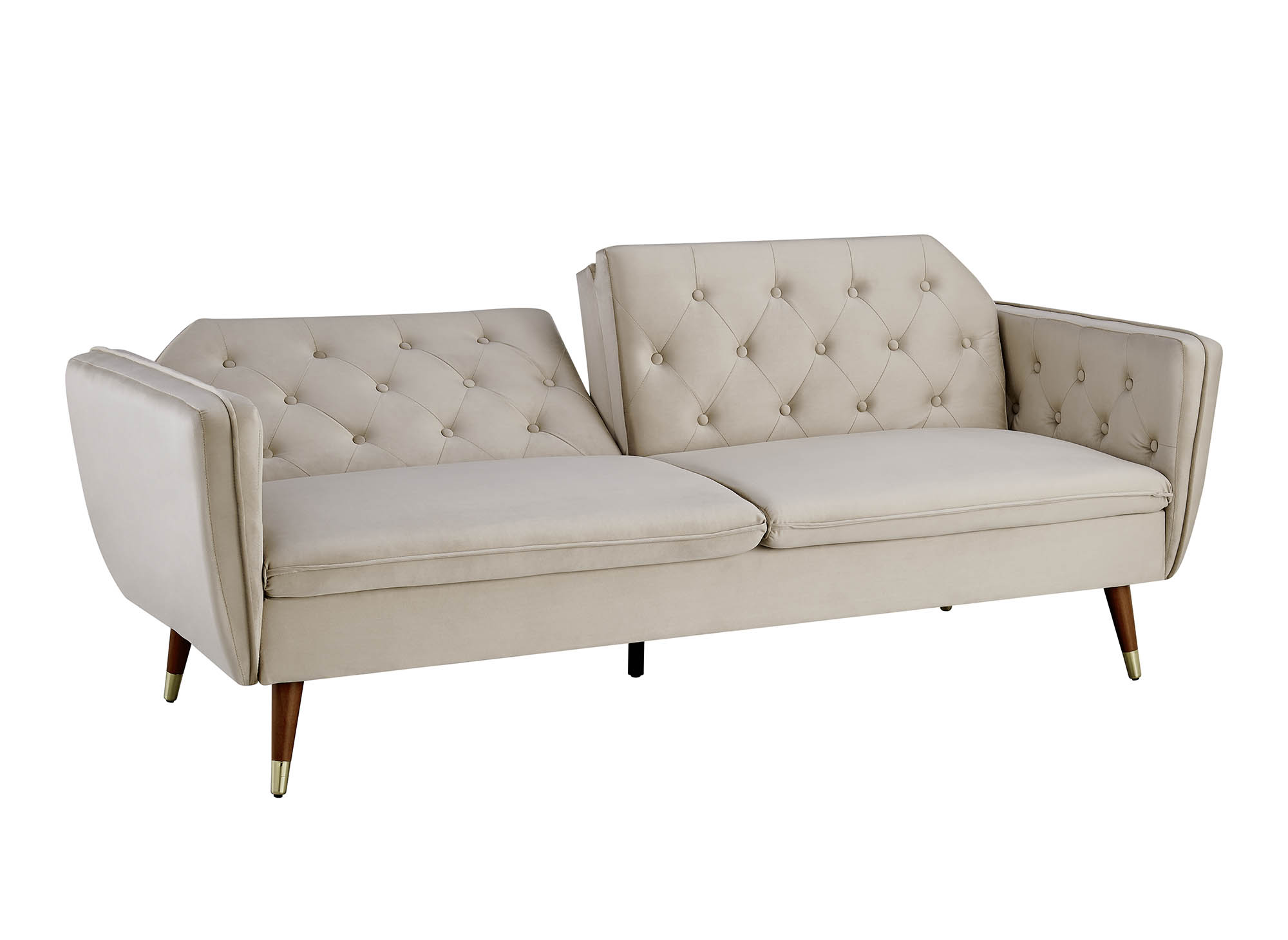 Canapé clic-clac convertible 3 places en tissu velours beige ARIANE