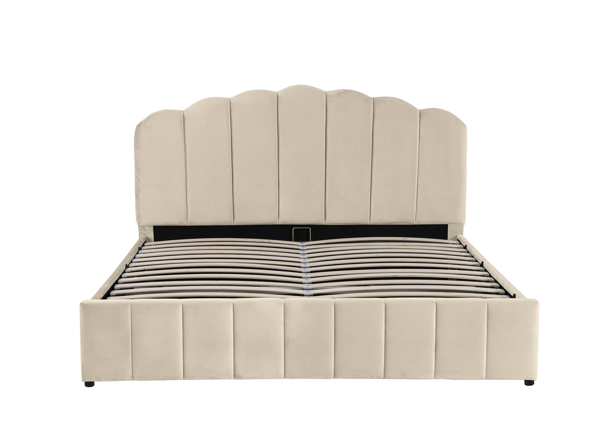 Lit coffre en velours beige 160x200 cm ELVIRA