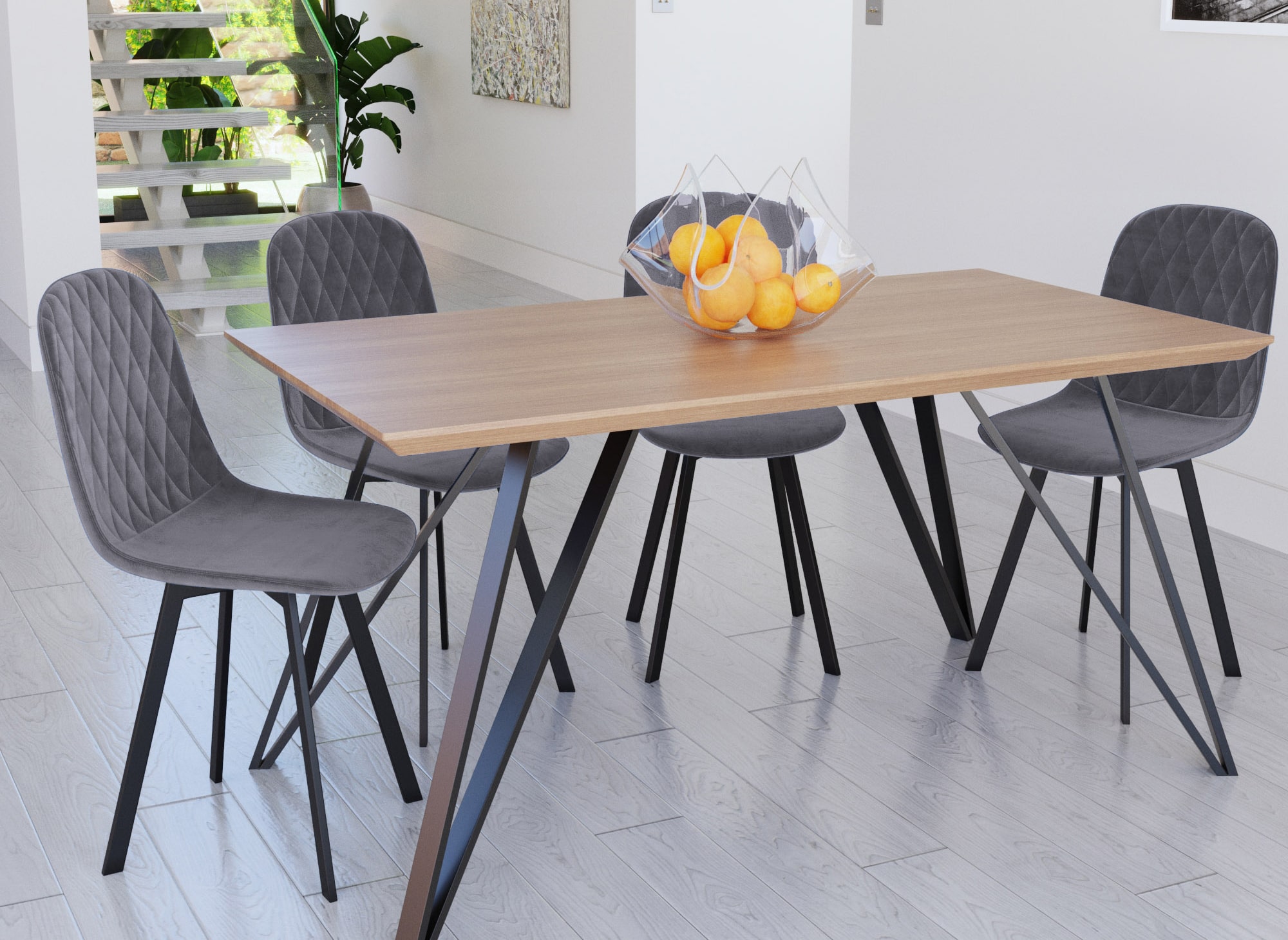 Lot de 4 chaises en tissu velours gris AMBRE