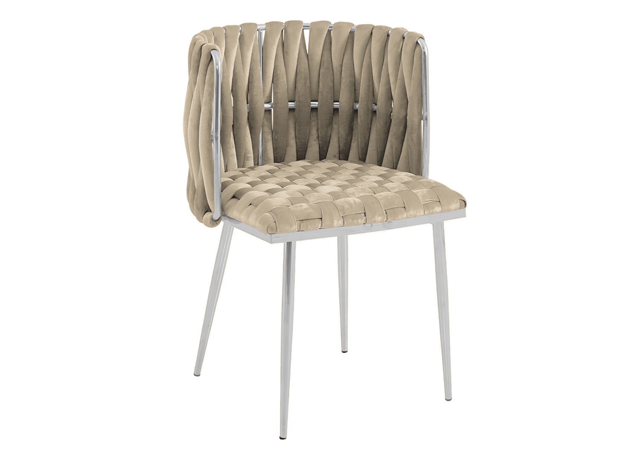 Lot de 2 chaises en velours beige pieds en métal argenté POLO
