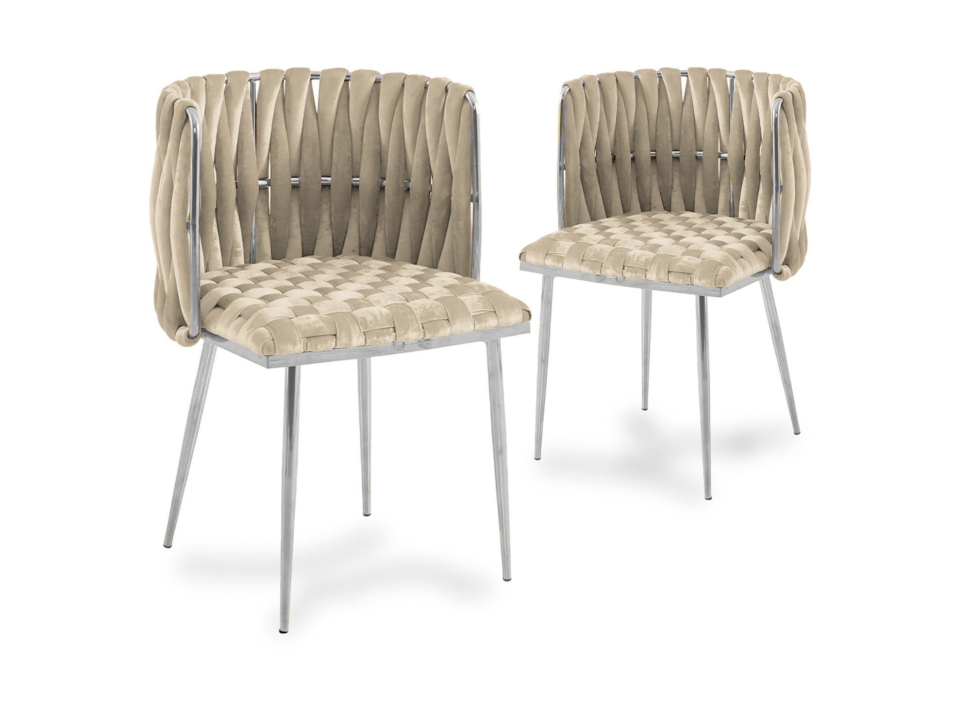 Lot de 2 chaises en velours beige pieds en métal argenté POLO