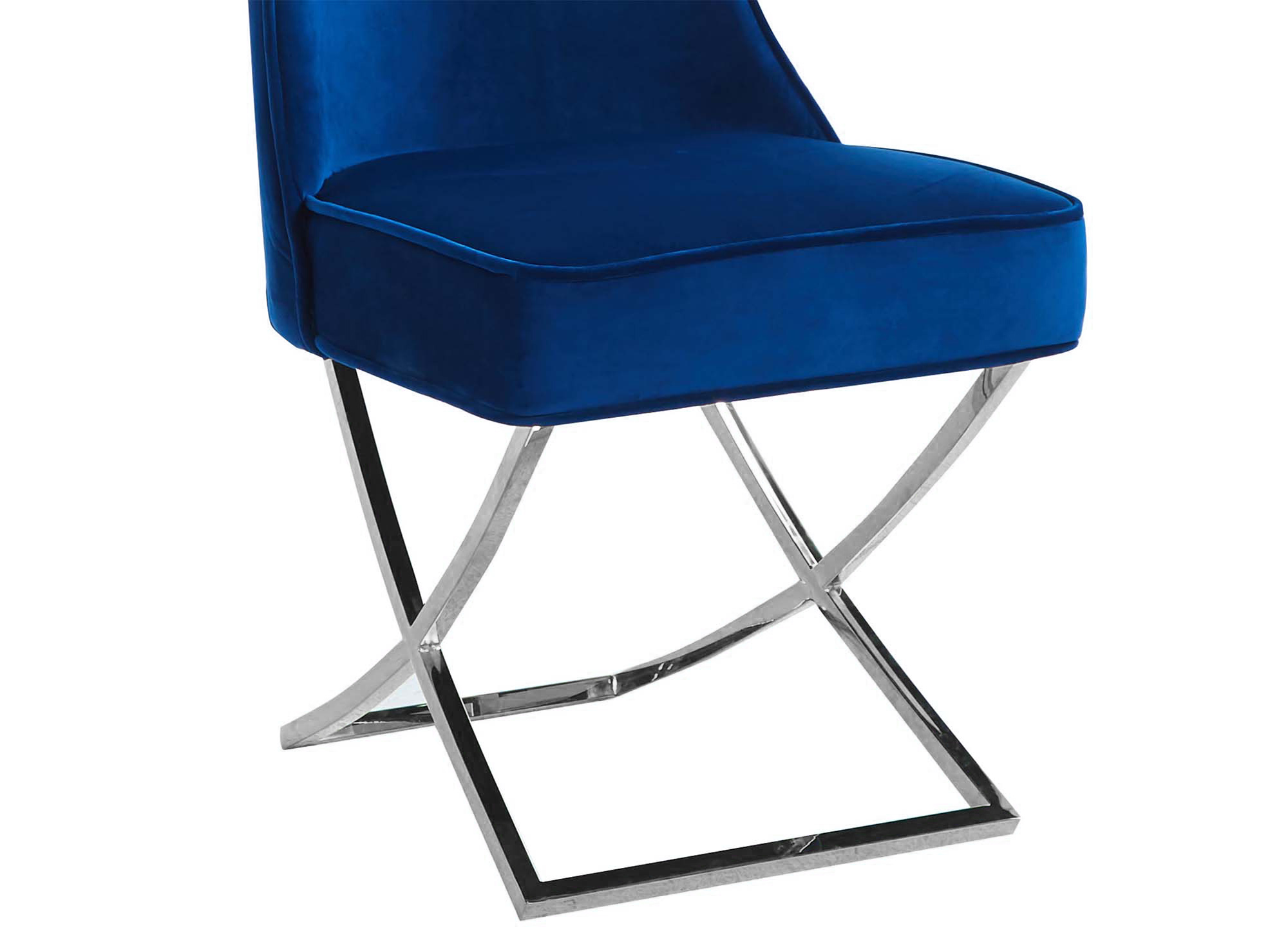 Lot de 2 chaises en velours bleu pieds en métal argenté  ETHAN