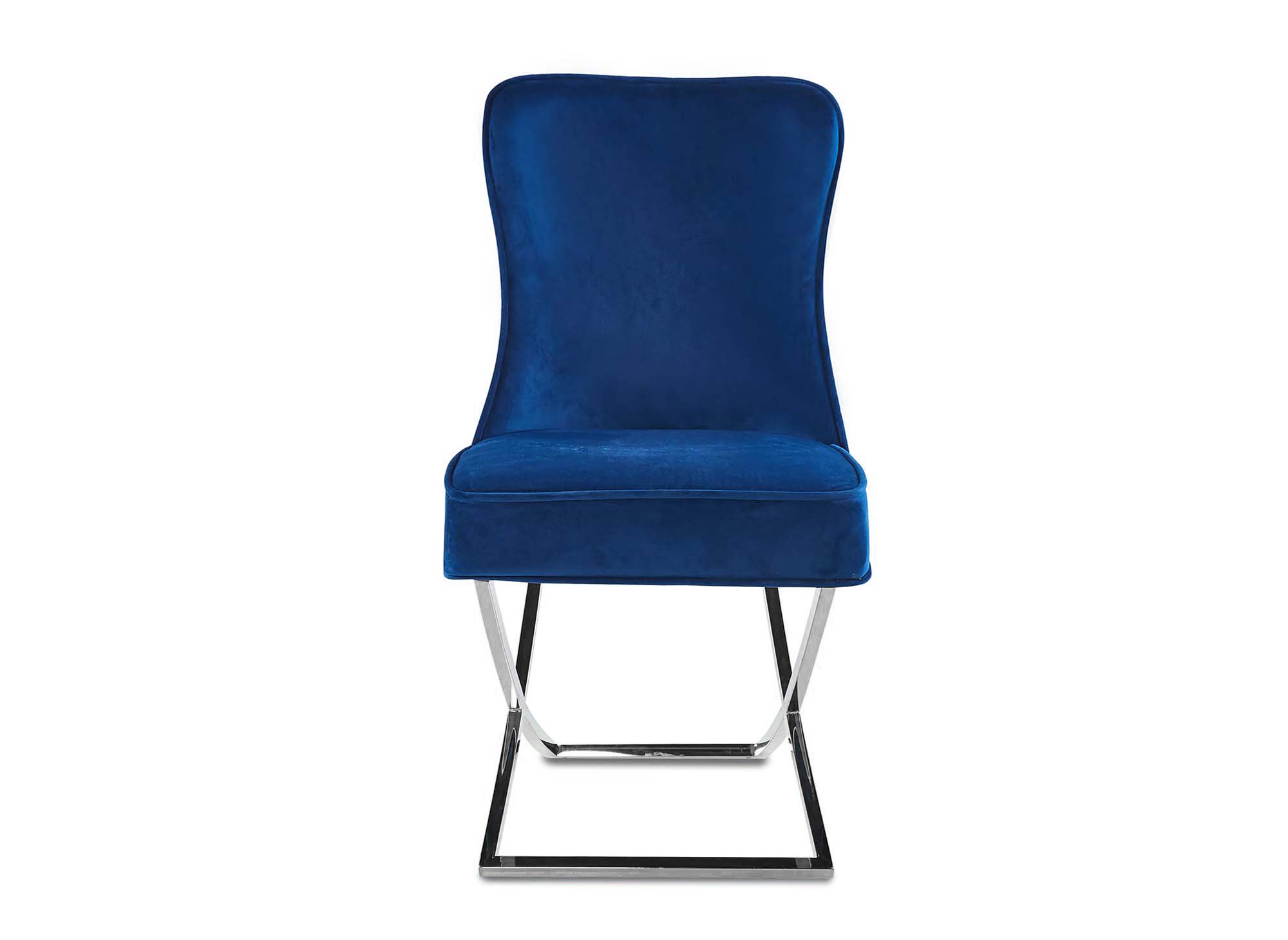 Lot de 2 chaises en velours bleu pieds en métal argenté  ETHAN