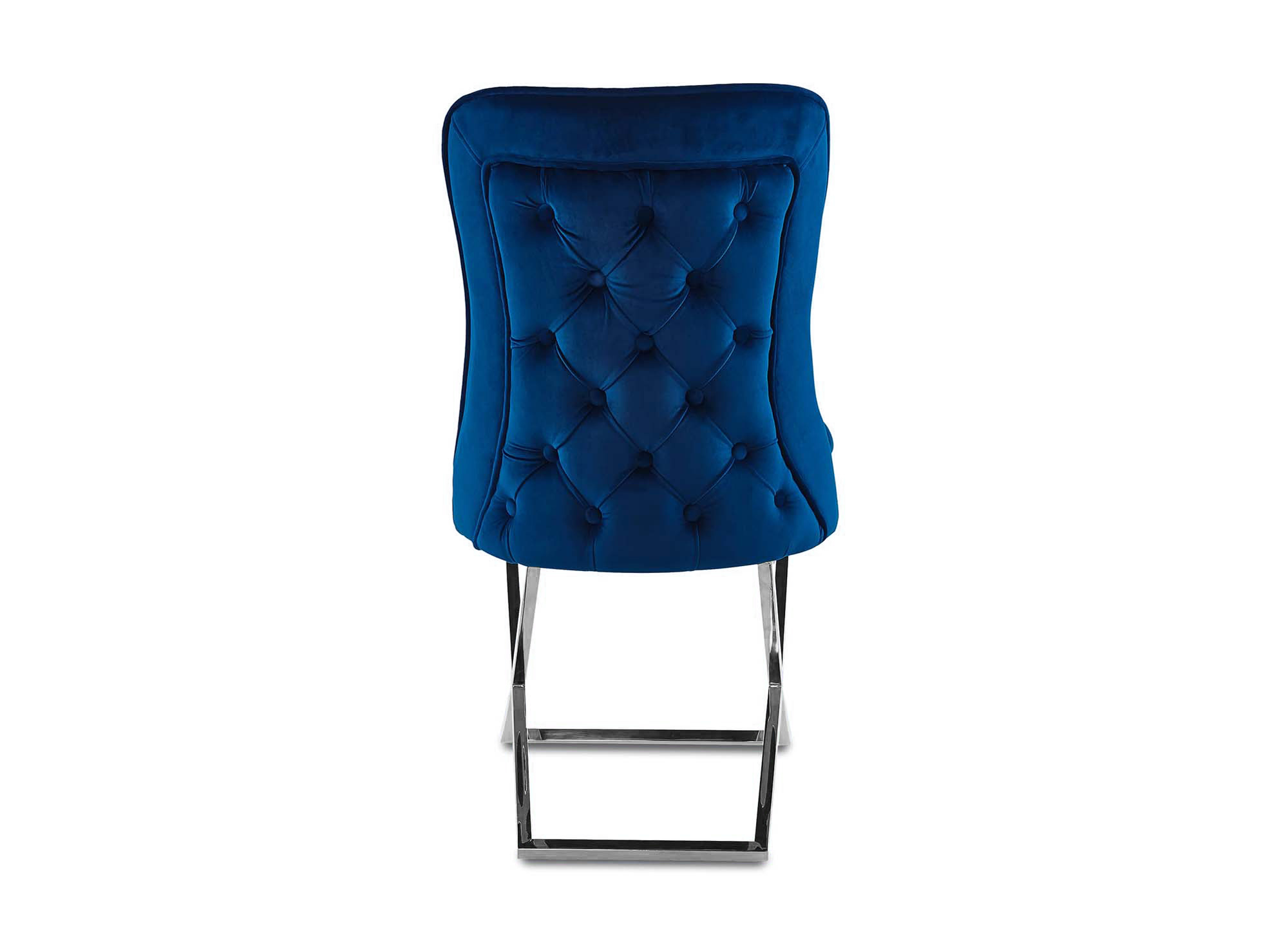Lot de 2 chaises en velours bleu pieds en métal argenté  ETHAN