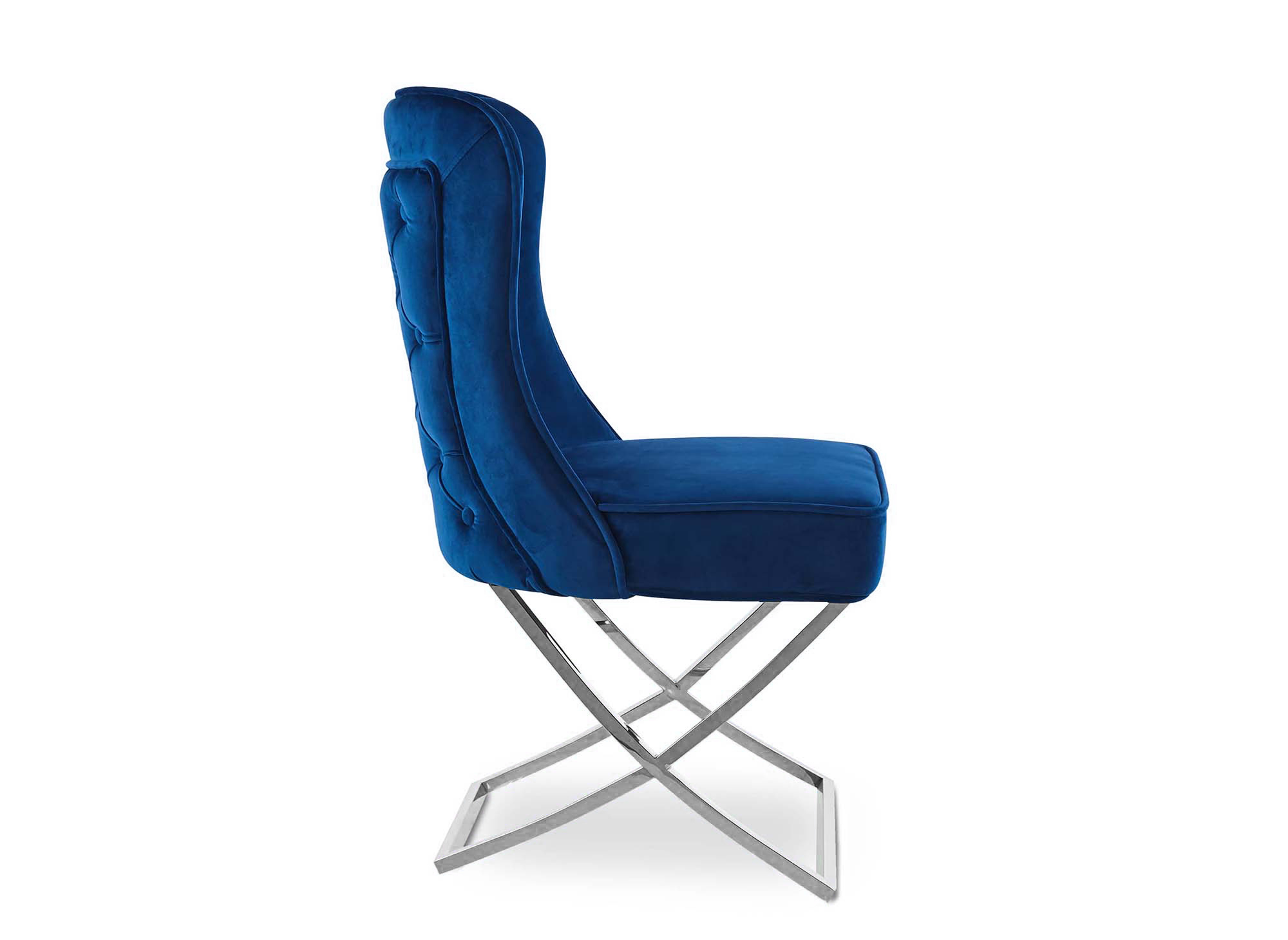 Lot de 2 chaises en velours bleu pieds en métal argenté  ETHAN