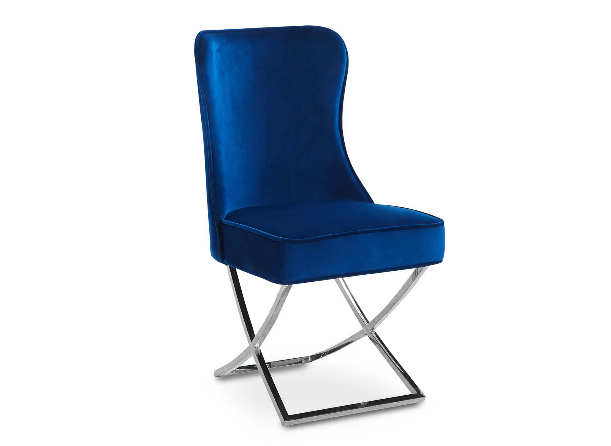 Lot de 2 chaises en velours bleu pieds en métal argenté  ETHAN