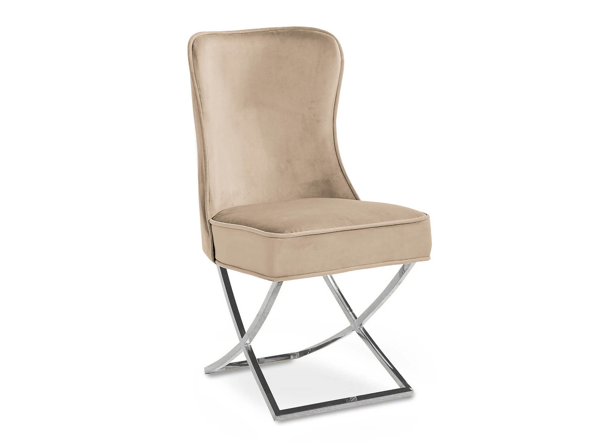 Lot de 2 chaises en velours beige pieds en métal argenté ETHAN