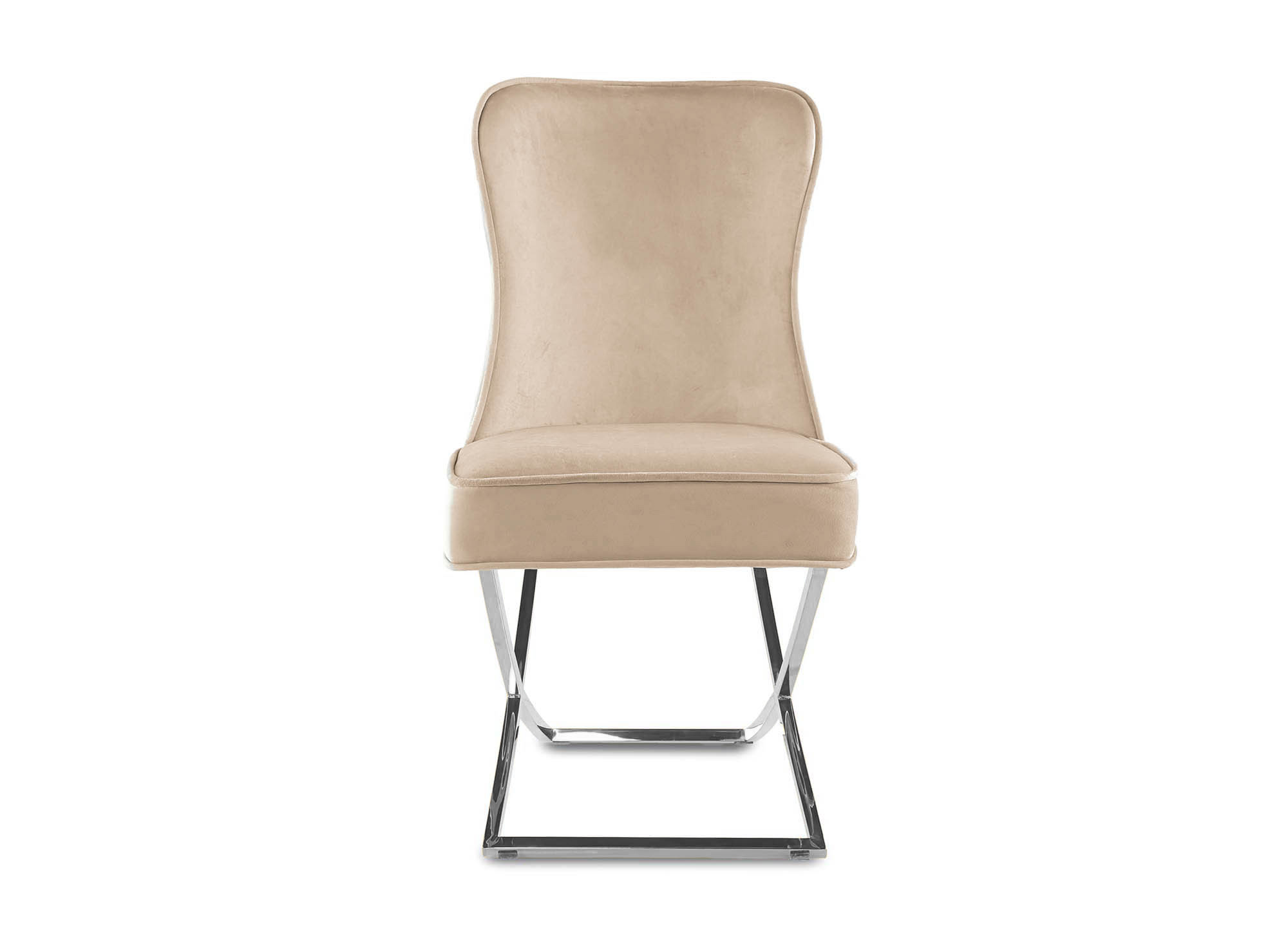 Lot de 2 chaises en velours beige pieds en métal argenté ETHAN