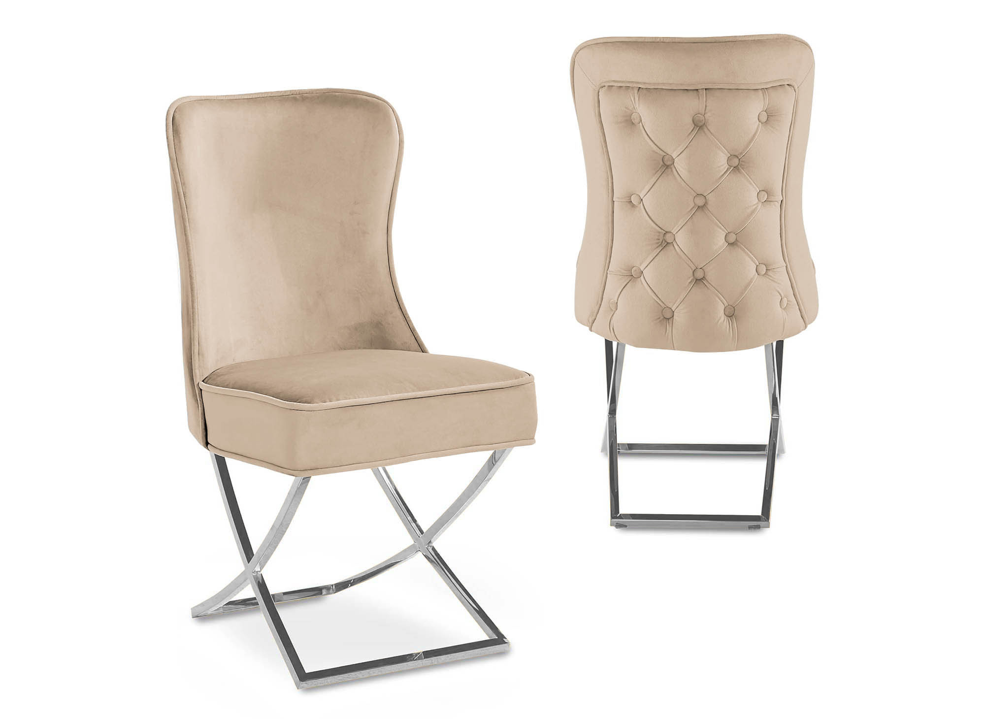 Lot de 2 chaises en velours beige pieds en métal argenté ETHAN