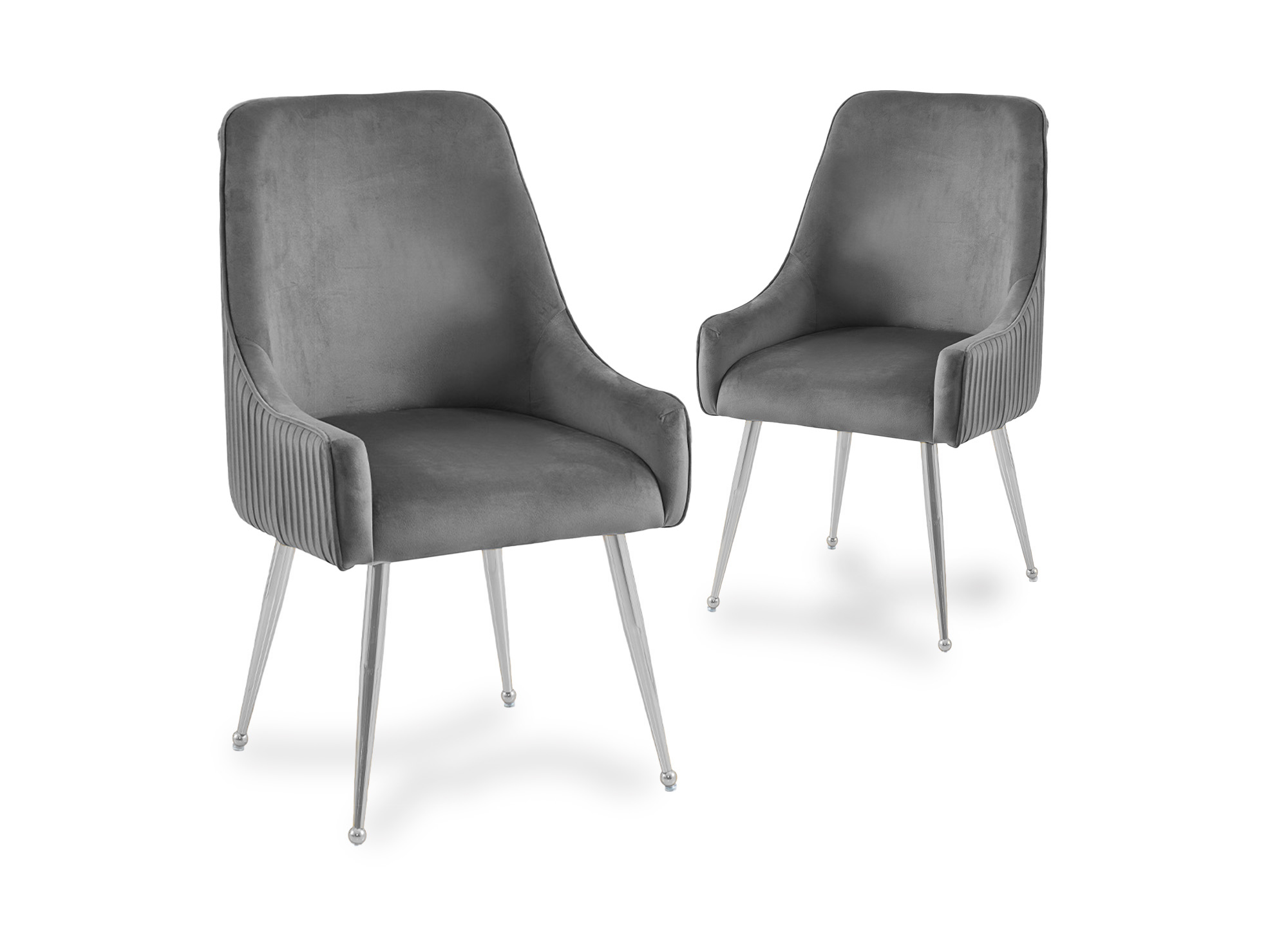 Lot de 2 chaises en velours gris pieds en métal argenté DORY