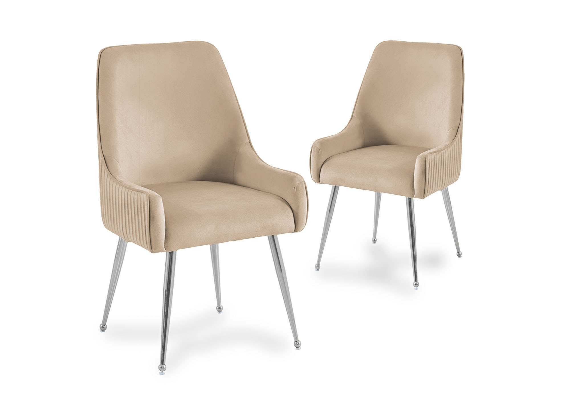 Lot de 2 chaises en velours beige pieds en métal argenté DORY
