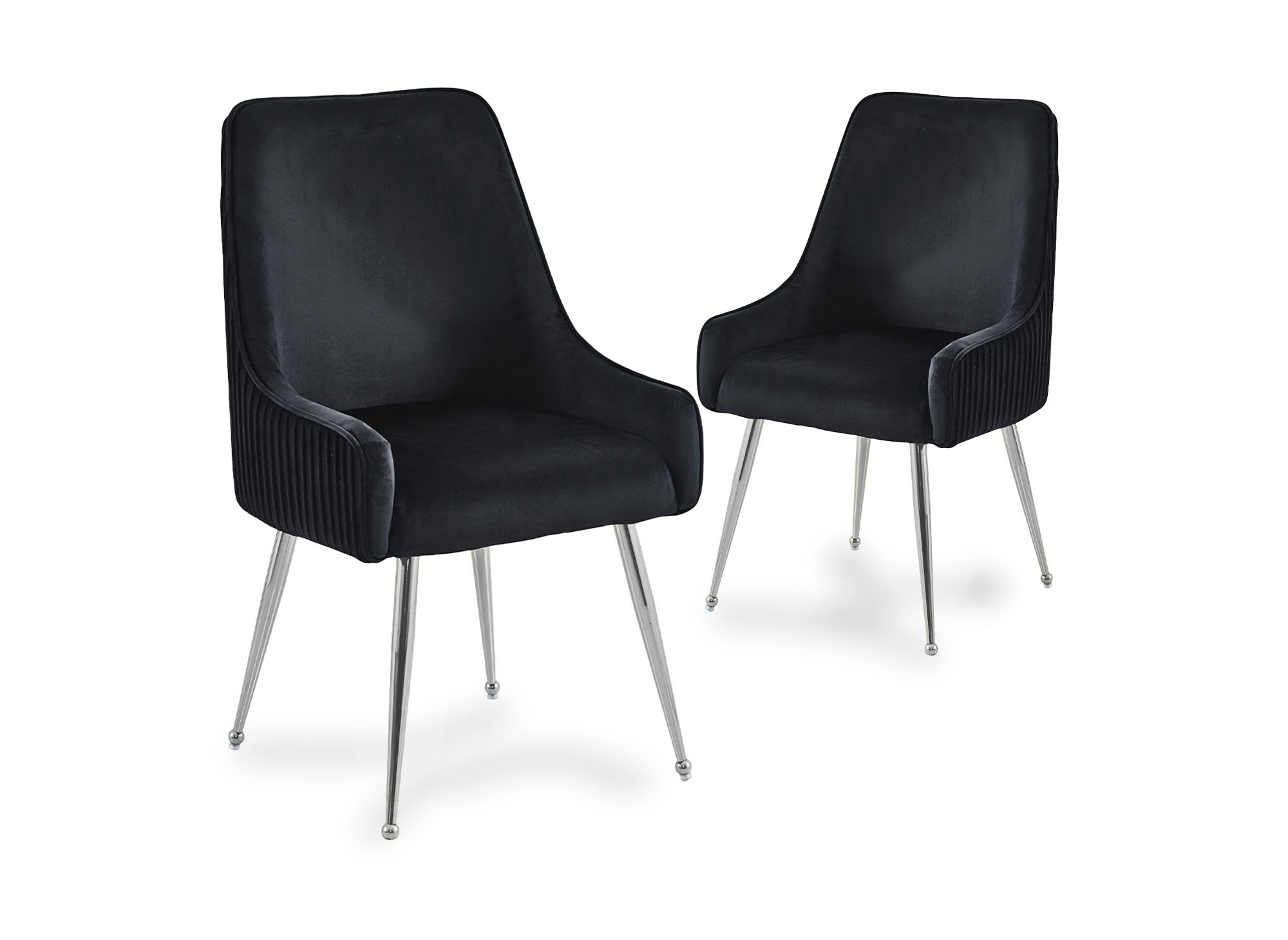 Lot de 2 chaises en velours noir pieds en métal argenté DORY