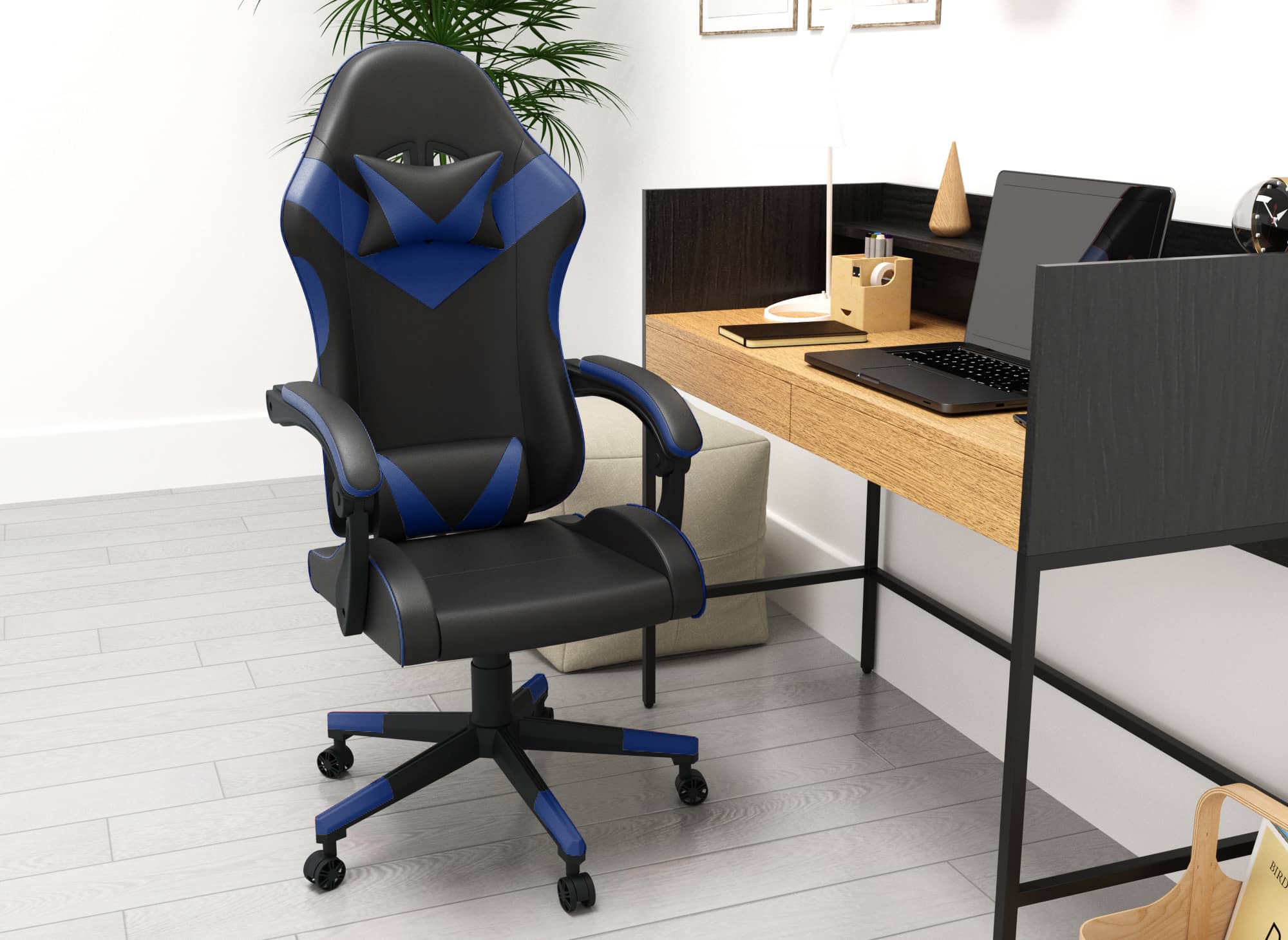 Fauteuil de bureau gamer en simili cuir noir et bleu Link