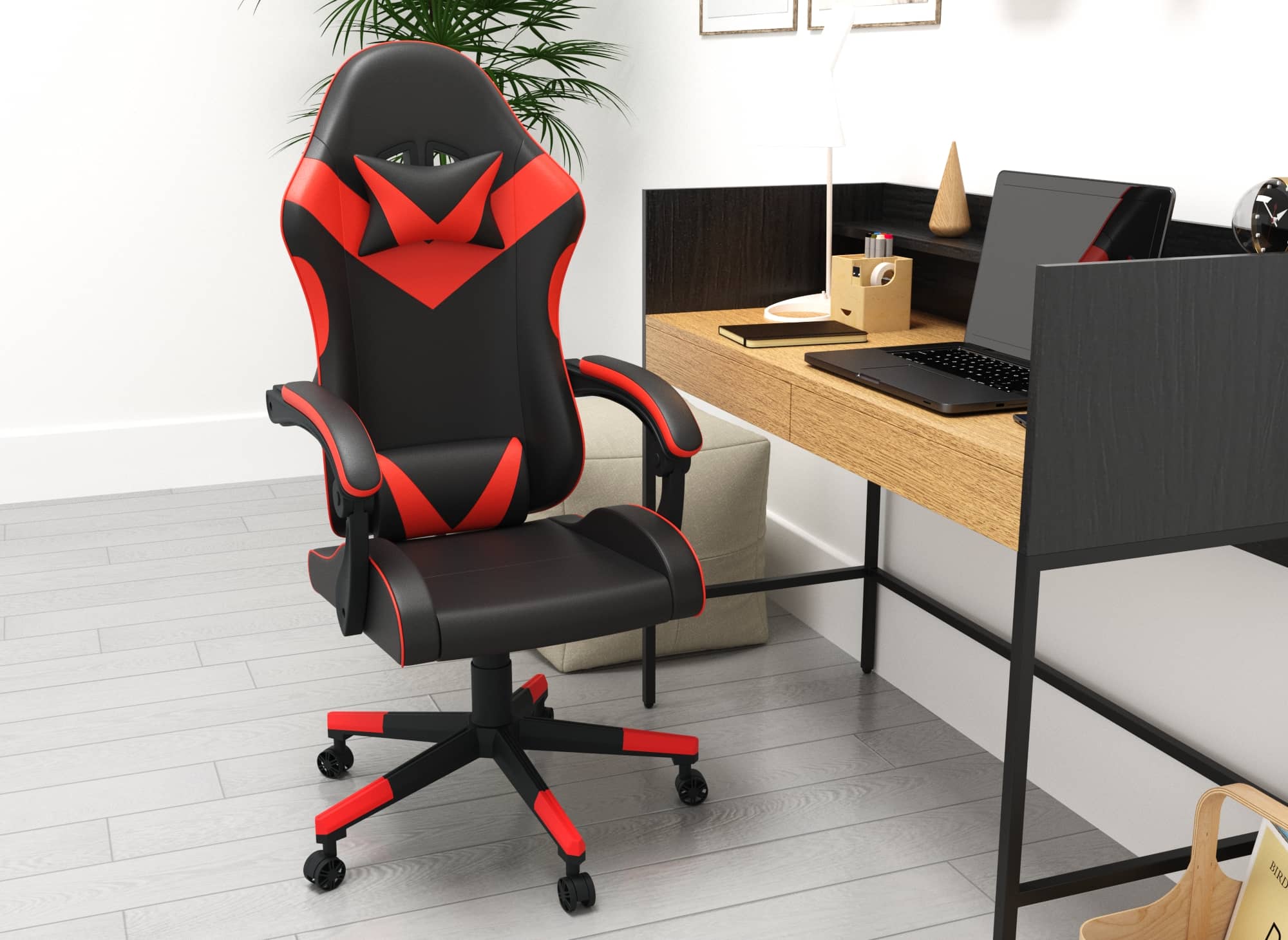 Fauteuil gamer en simili cuir noir et rouge PIXEL - DECOINPARIS