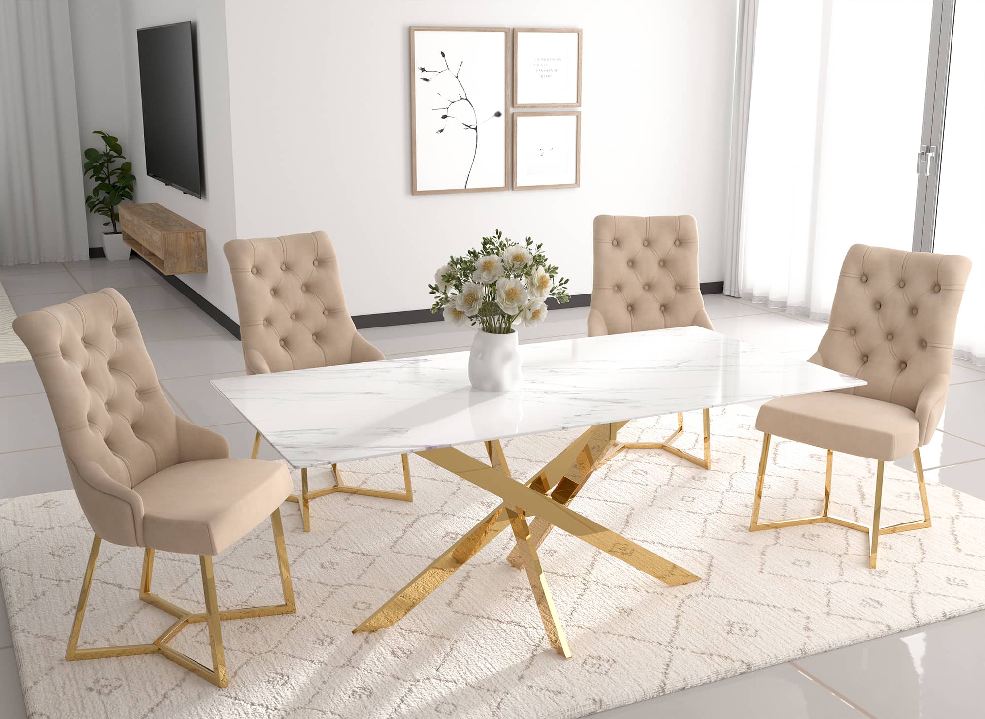 Lot de 2 chaises en velours beige pieds en métal doré KIERA