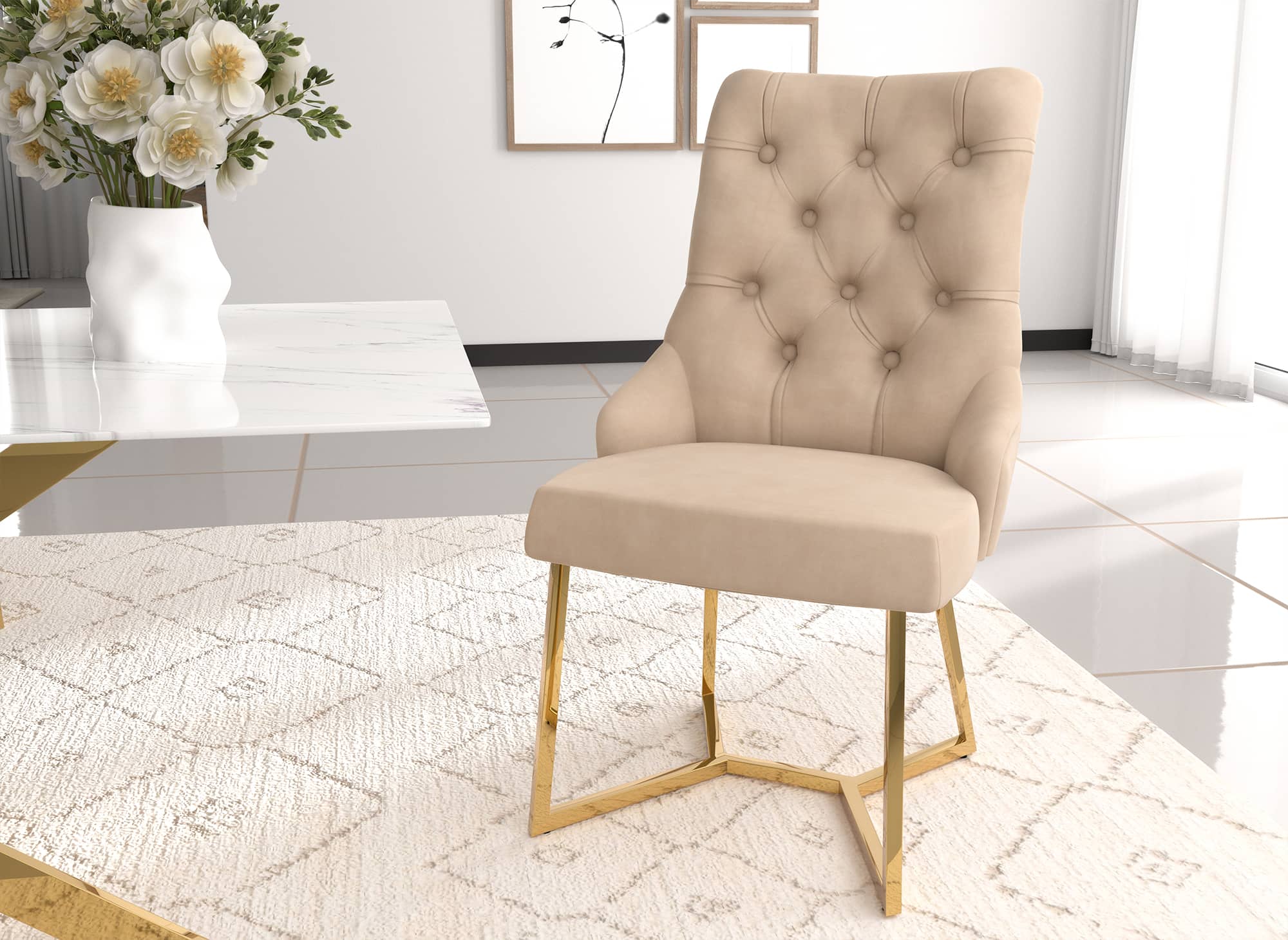 Lot de 2 chaises en velours beige pieds en métal doré KIERA