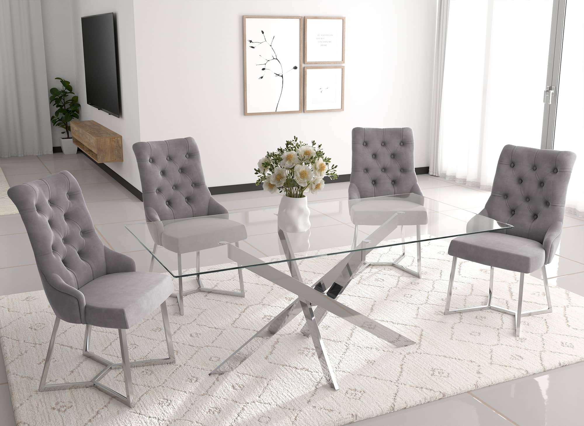 Lot de 2 chaises en velours gris pieds en métal argenté KIERA