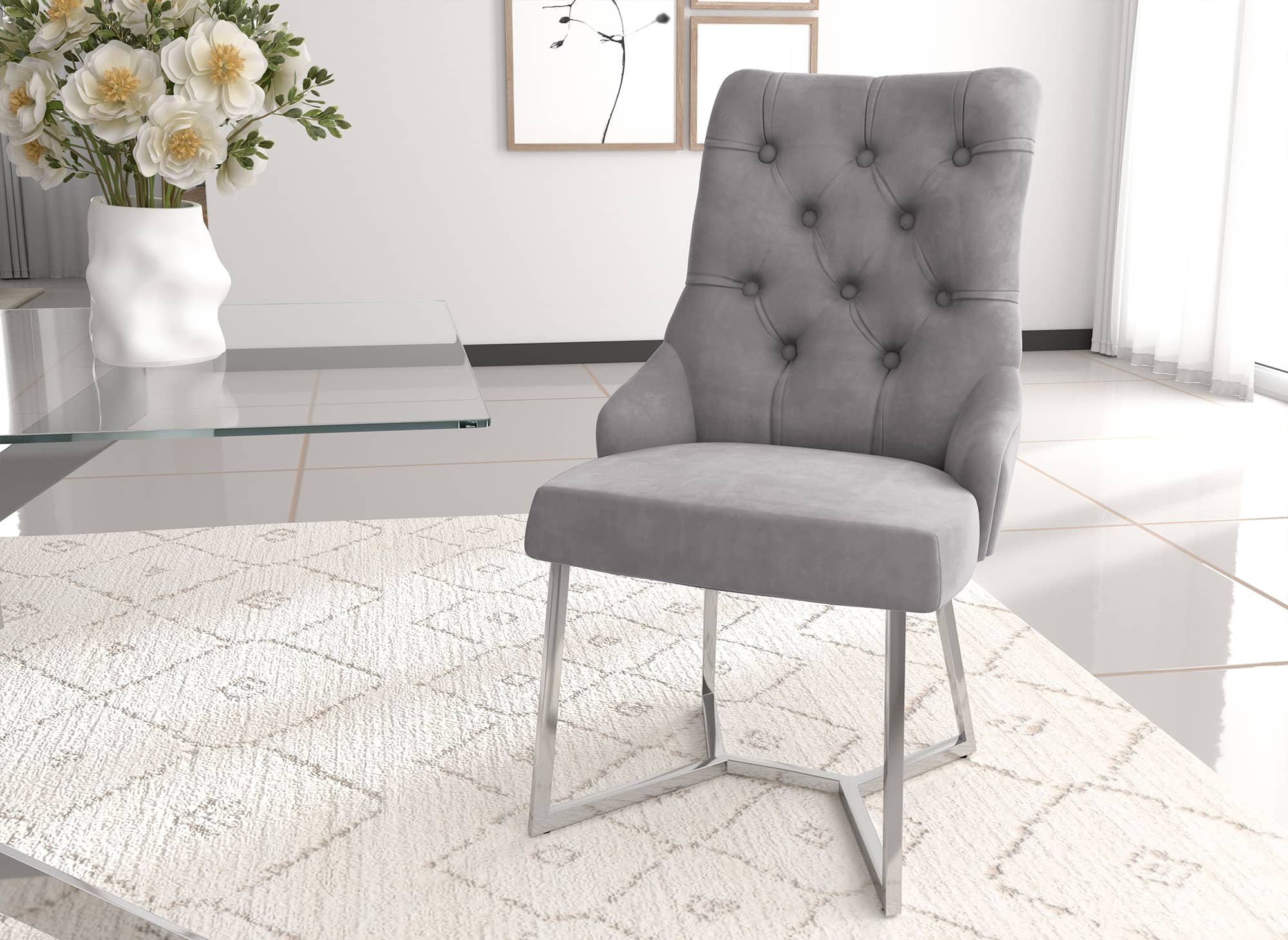 Lot de 2 chaises en velours gris pieds en métal argenté KIERA