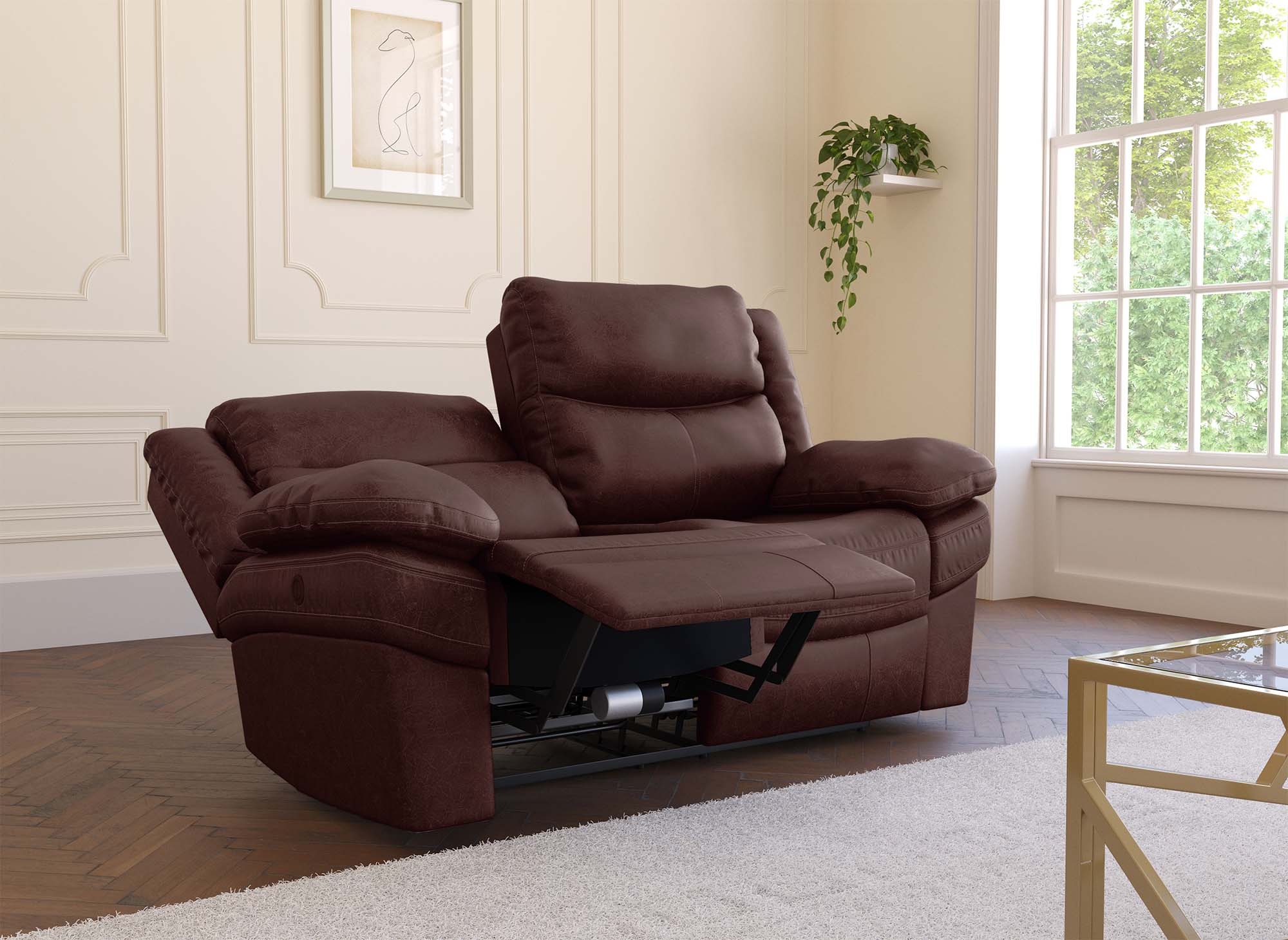Canapé relax électrique 2 places en tissu microfibre marron ALFRED