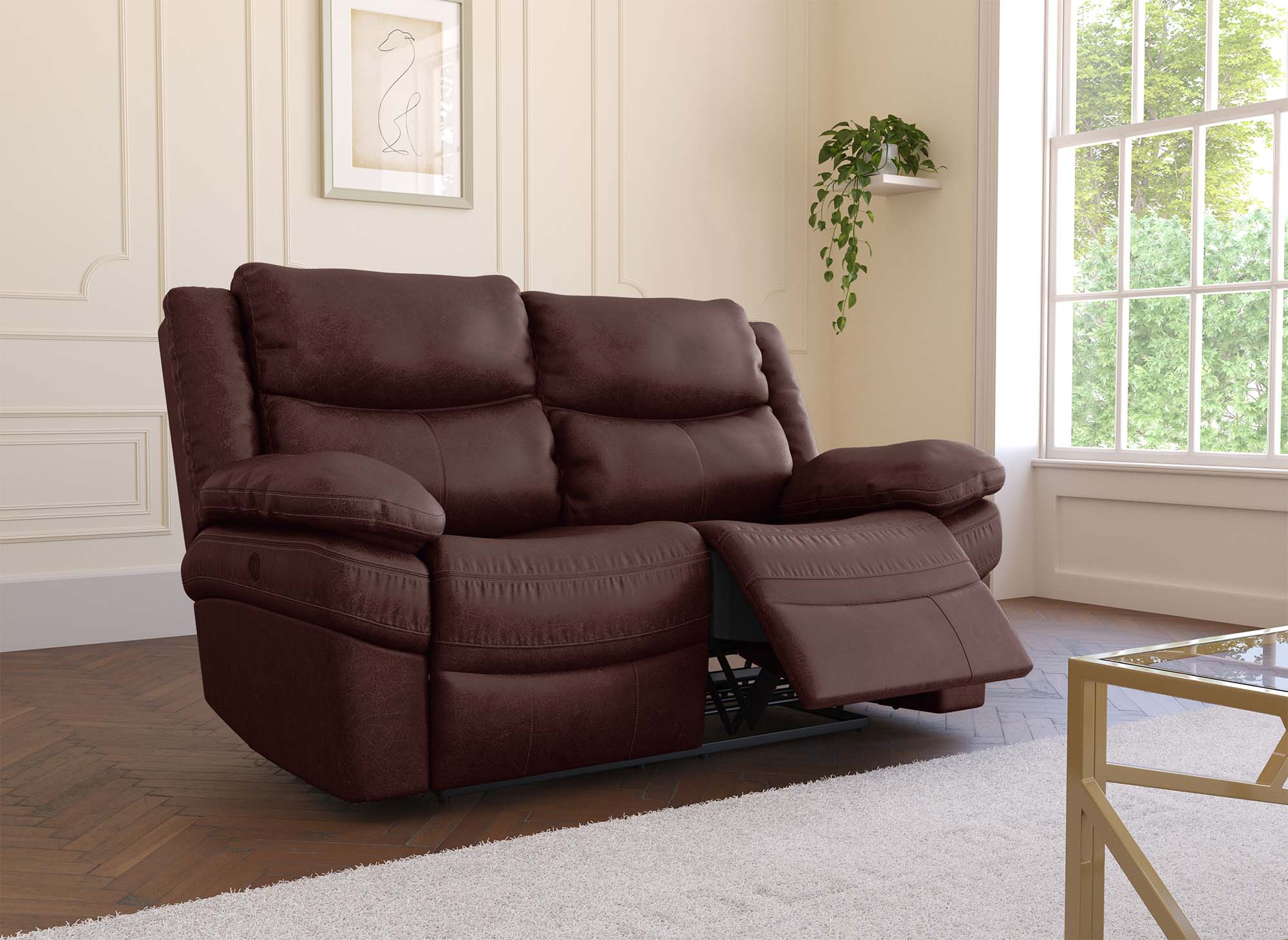 Canapé relax électrique 2 places en tissu microfibre marron ALFRED