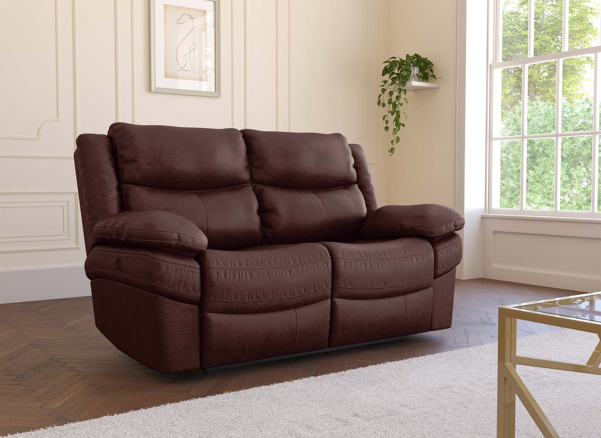 Canapé relax électrique 2 places en tissu microfibre marron ALFRED