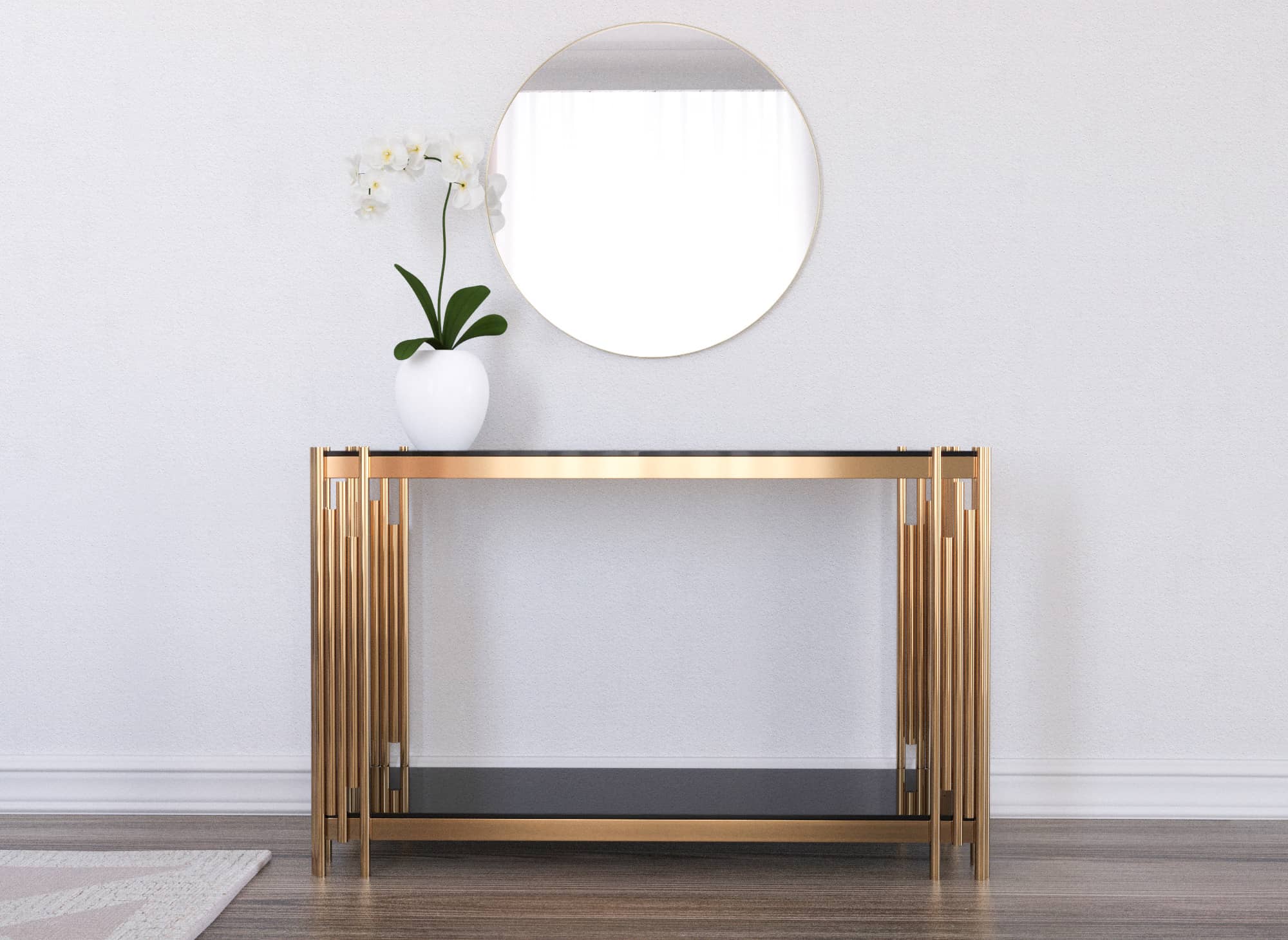 Console design en verre noir et métal cuivre ORIANA