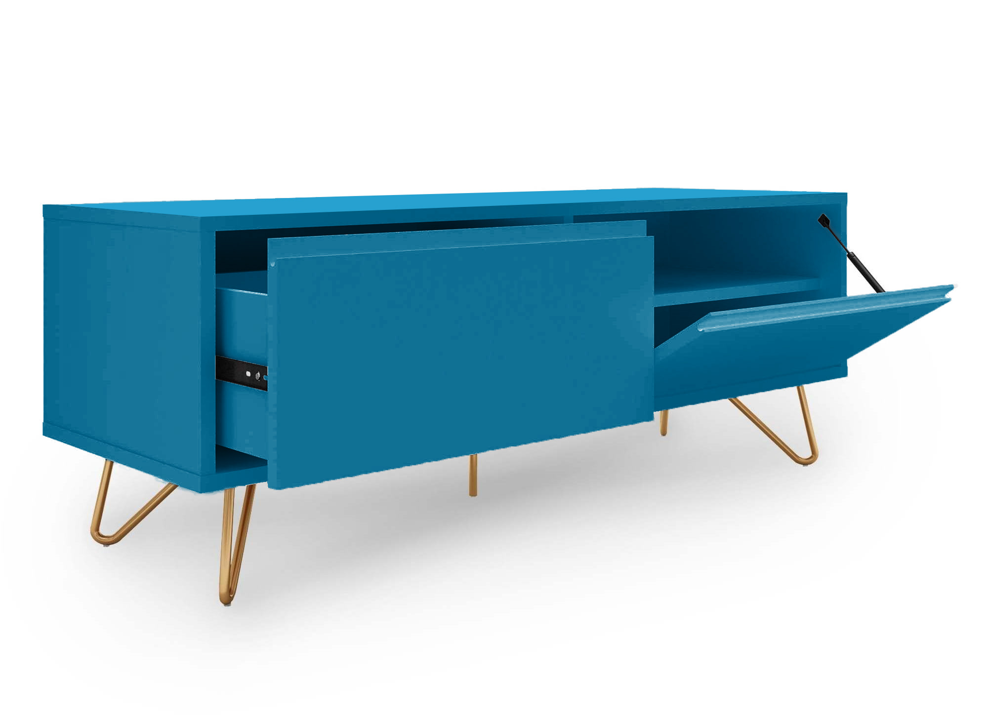 Meuble TV 1 tiroir 1 porte bleu canard DARINA