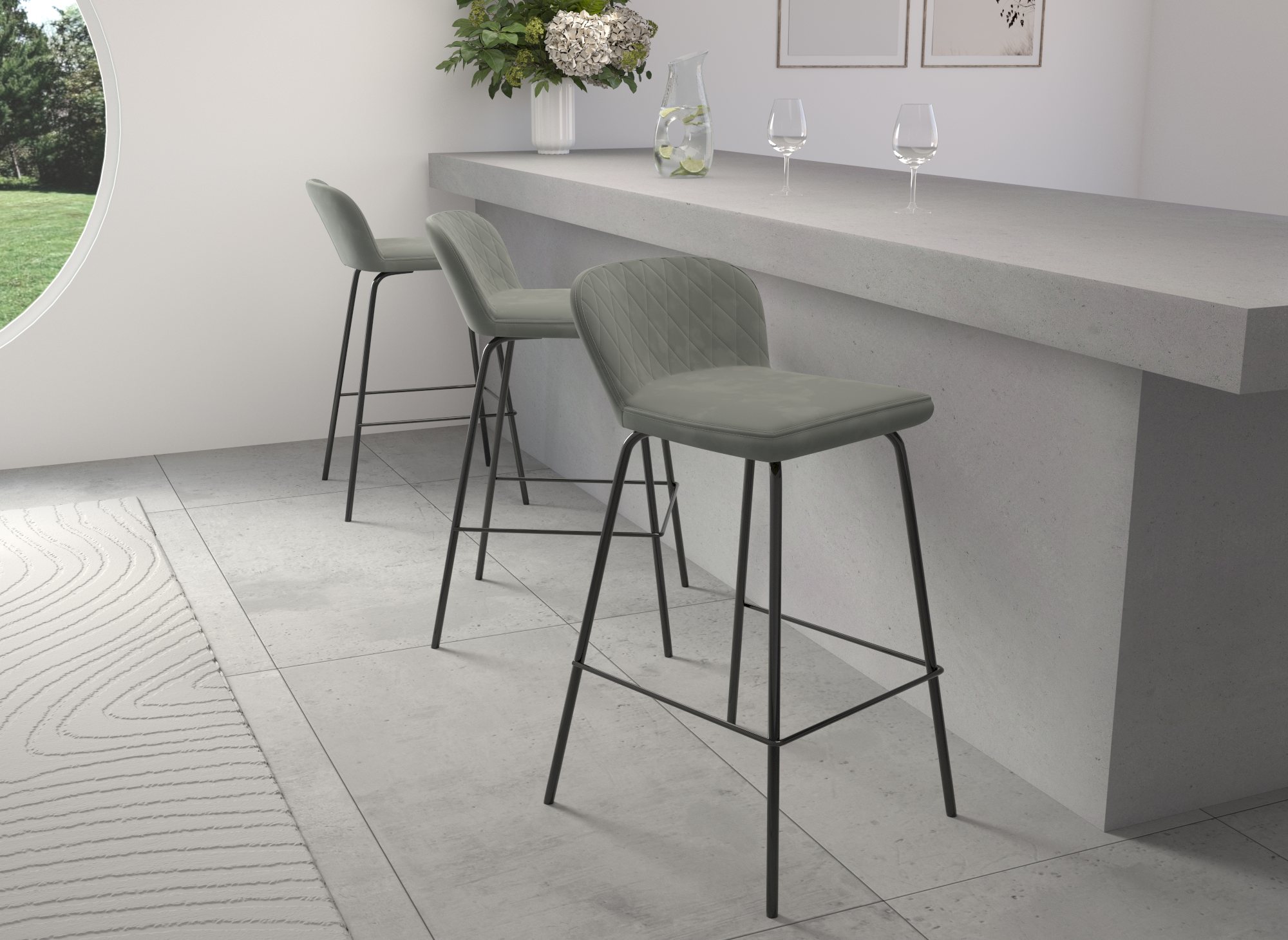 Lot de 2 tabourets de bar design en velours gris BOSCO