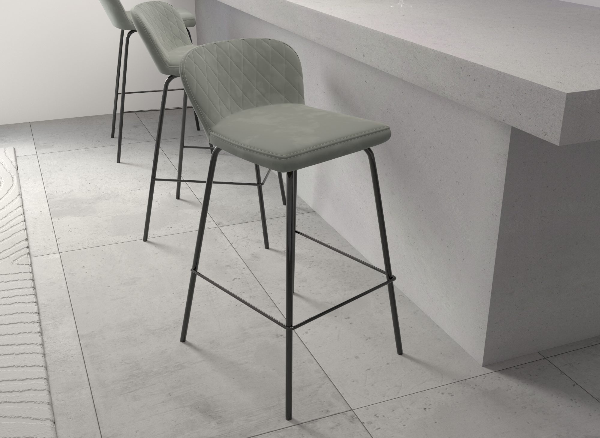 Lot de 2 tabourets de bar design en velours gris BOSCO