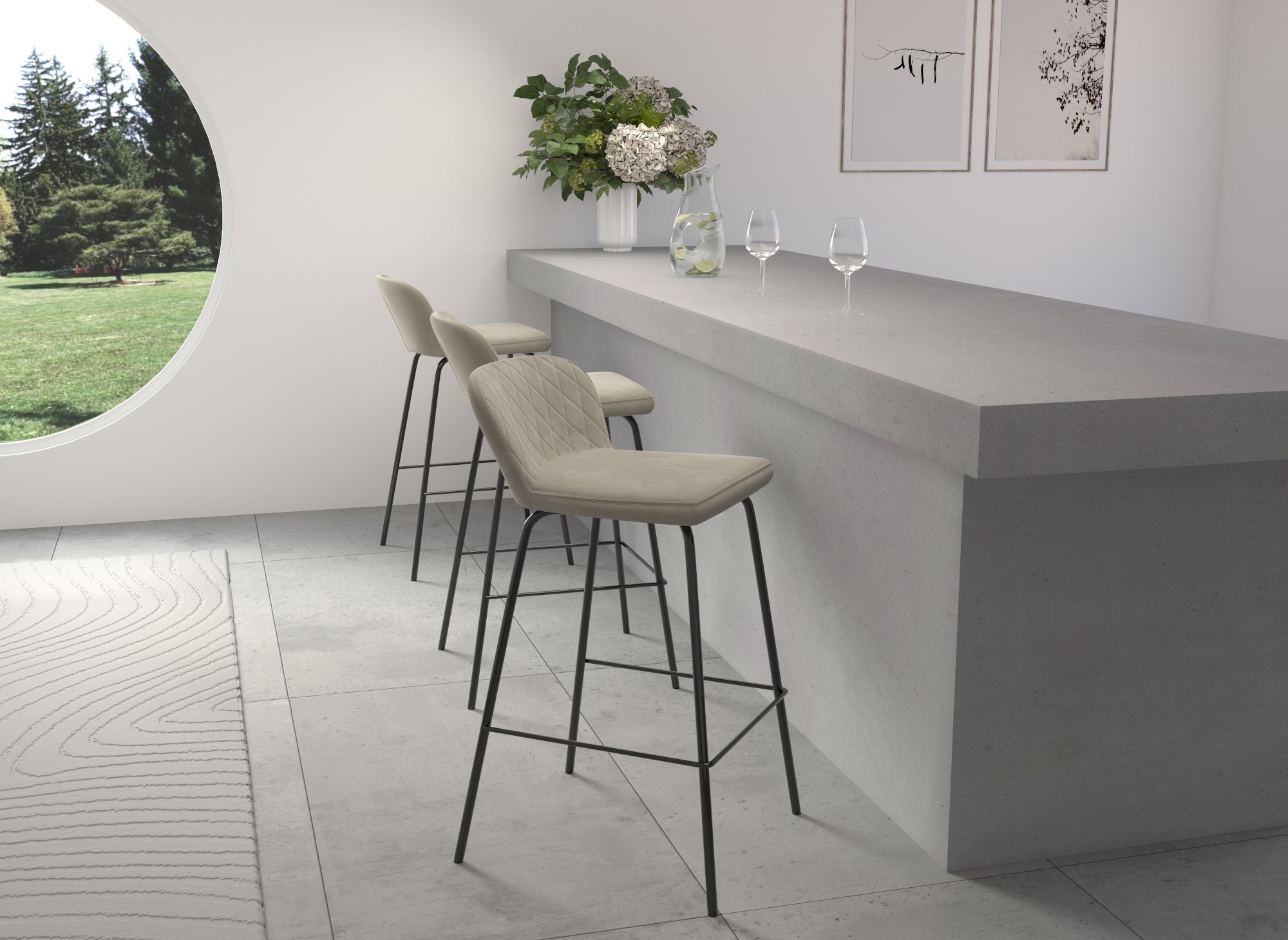 Lot de 2 tabourets de bar design en velours beige BOSCO