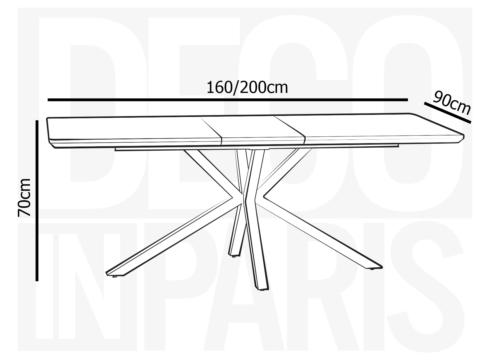 Table à manger rectangulaire extensible en bois et métal noir MIKADO