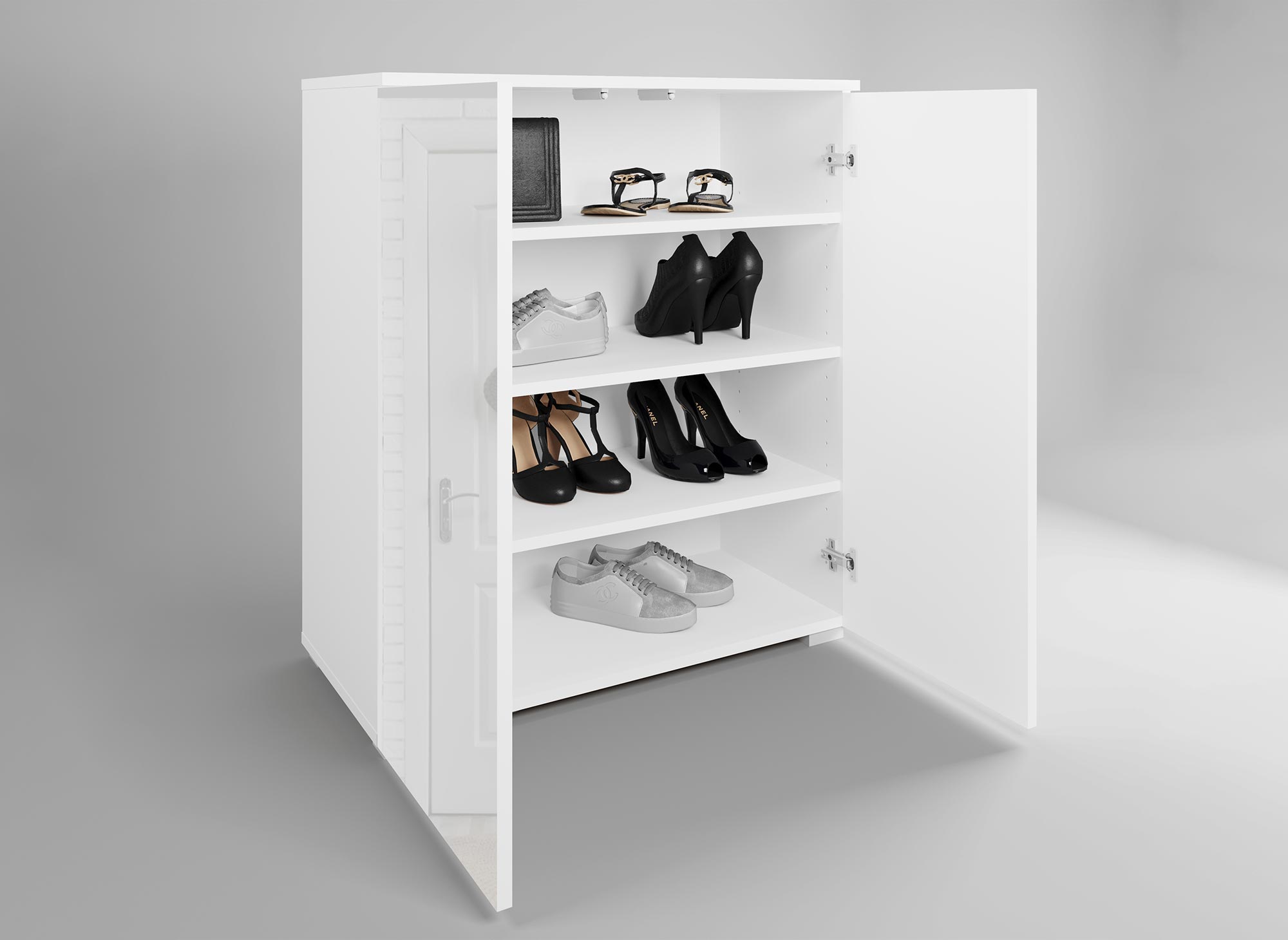 Meuble à chaussures 2 portes et 4 tiroirs blanc BAKI