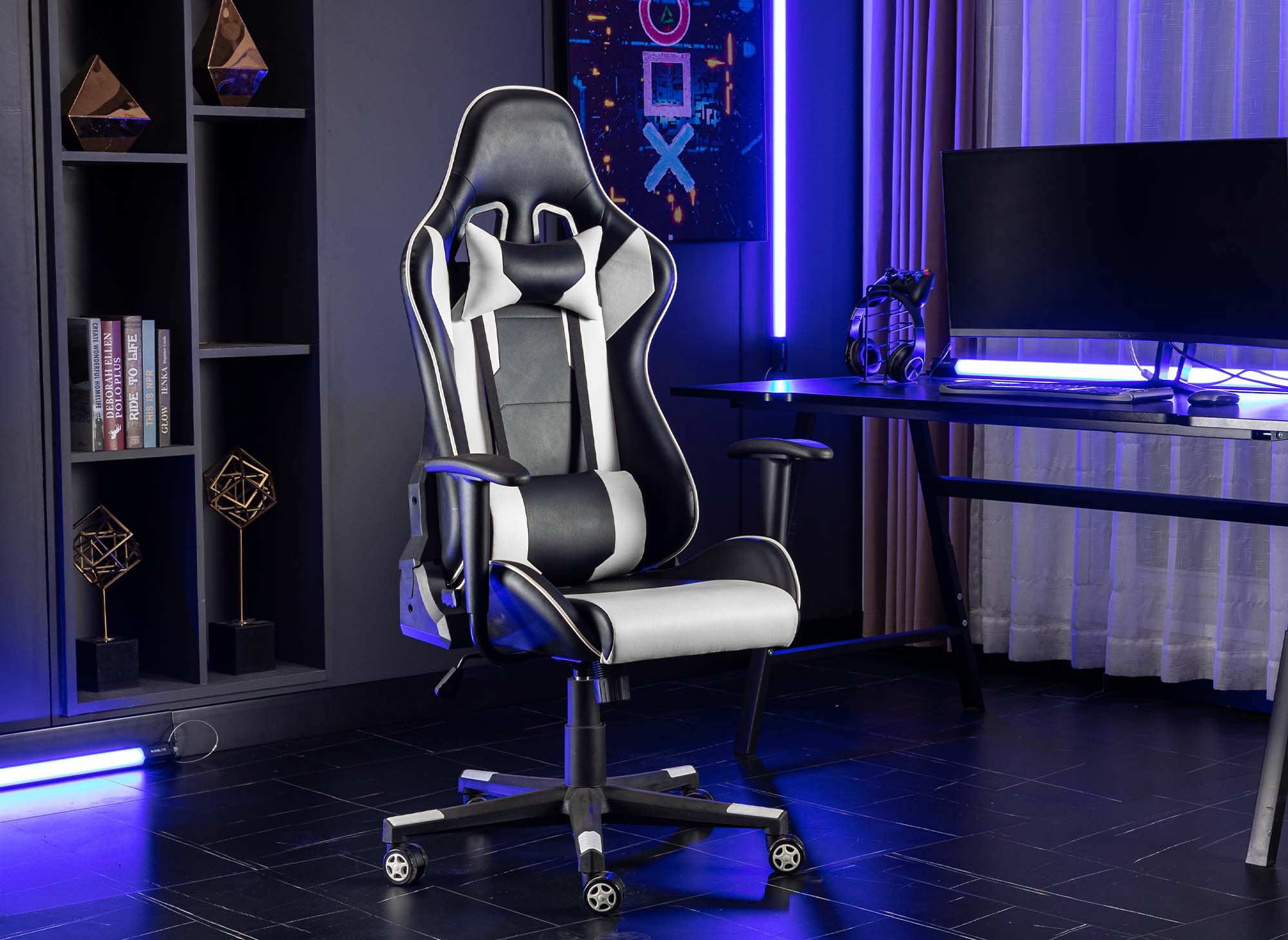 Fauteuil de bureau gaming en simili cuir noir et blanc SOUL - DIP